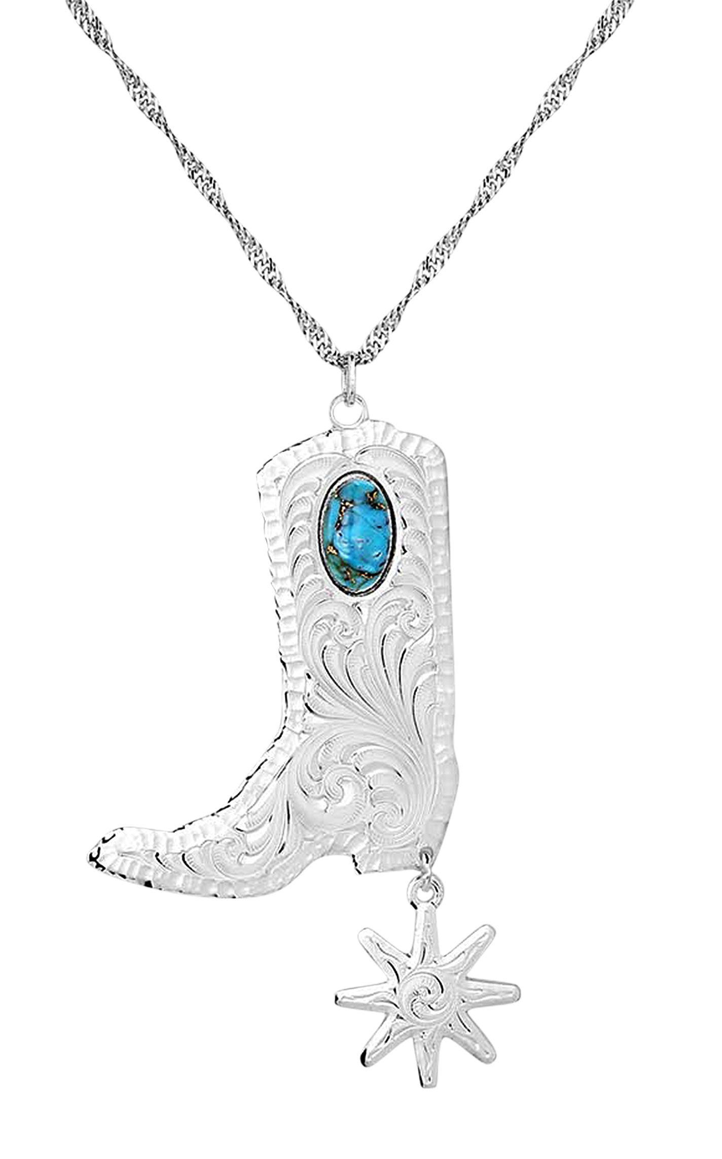 Montana Silversmiths Silver Filigree Boot & Turquoise Stone Accent Pendant Necklace - Image 1