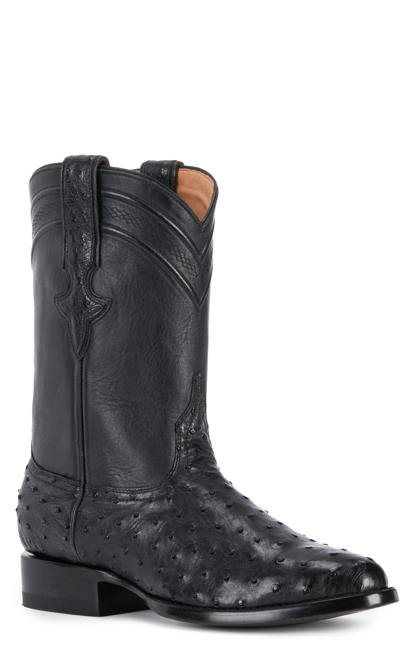 JRC & Sons Men's Miguel Full Quill Ostrich Round Toe Exotic Roper Boot in Black - Image 1