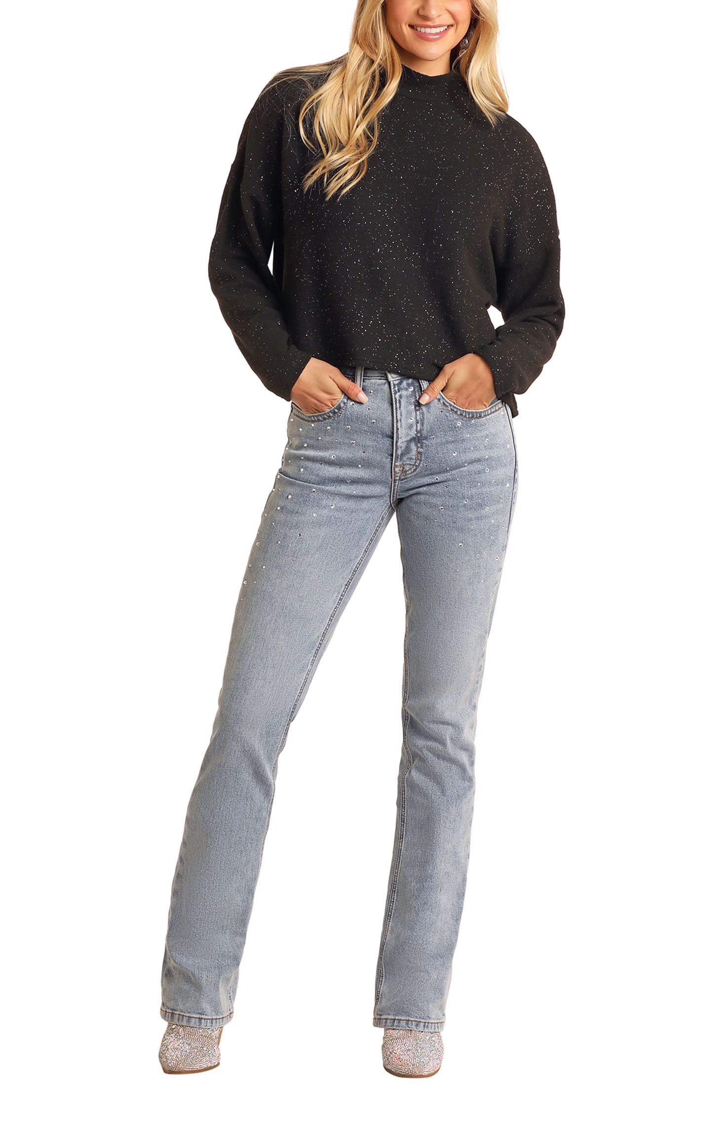 Rock & Roll Denim Women's Black Glitter-Explosion Pullover - Image 1