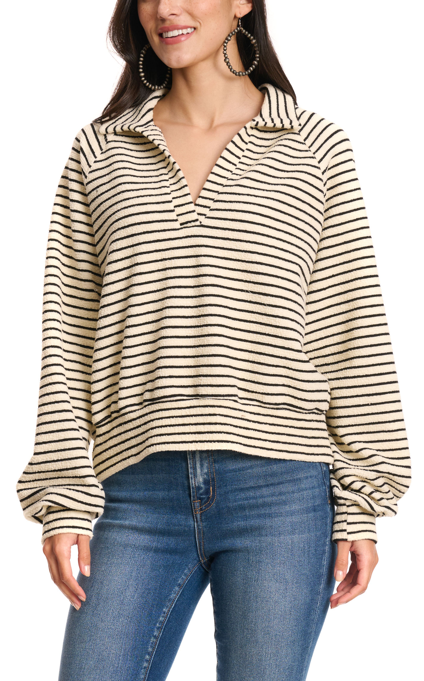 HYFVE Women's Black & White Stripe Pullover - Image 1