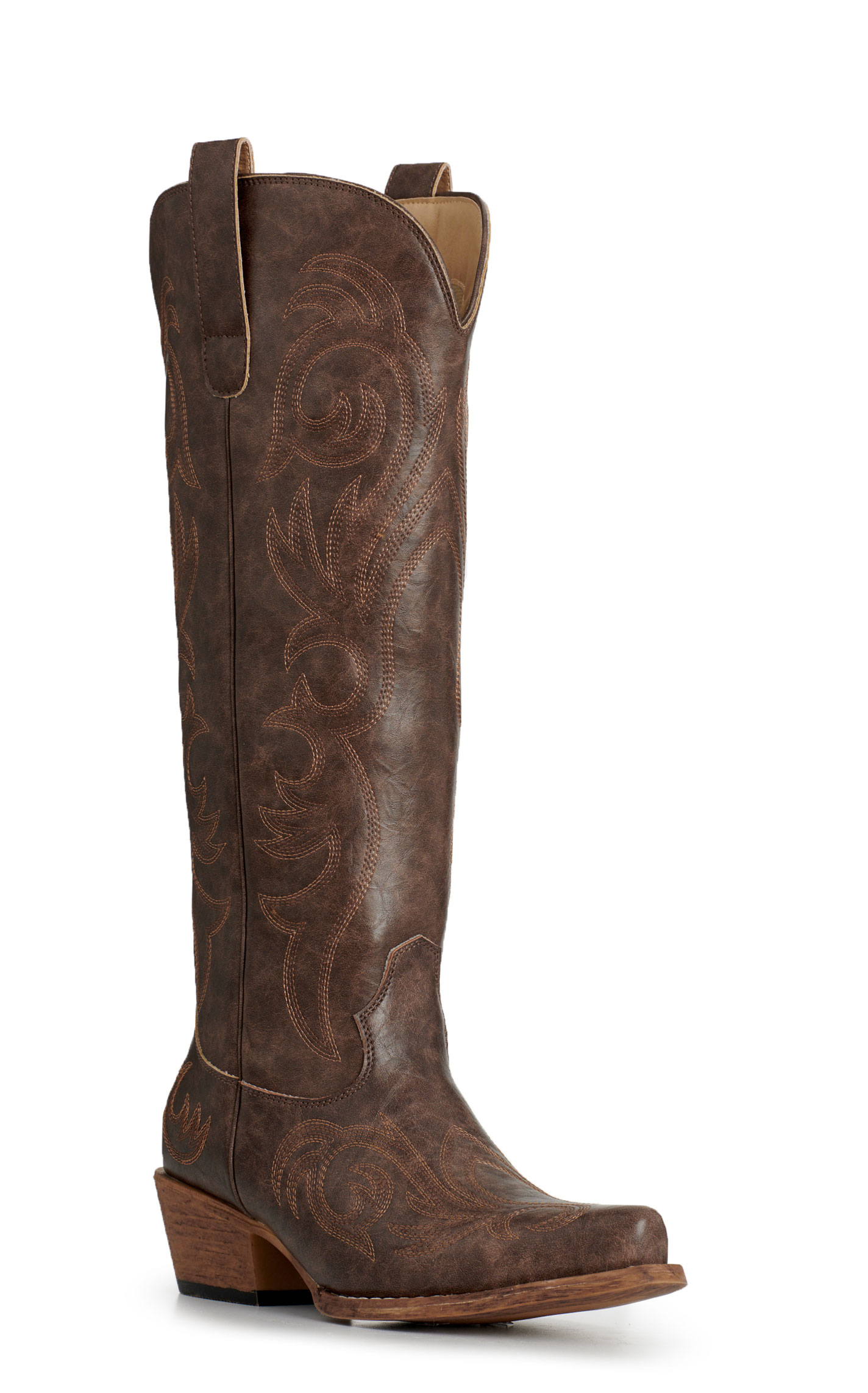 Roper Women's Brown Faux Leather Scroll Snip Toe Cowboy Boots - Image 1