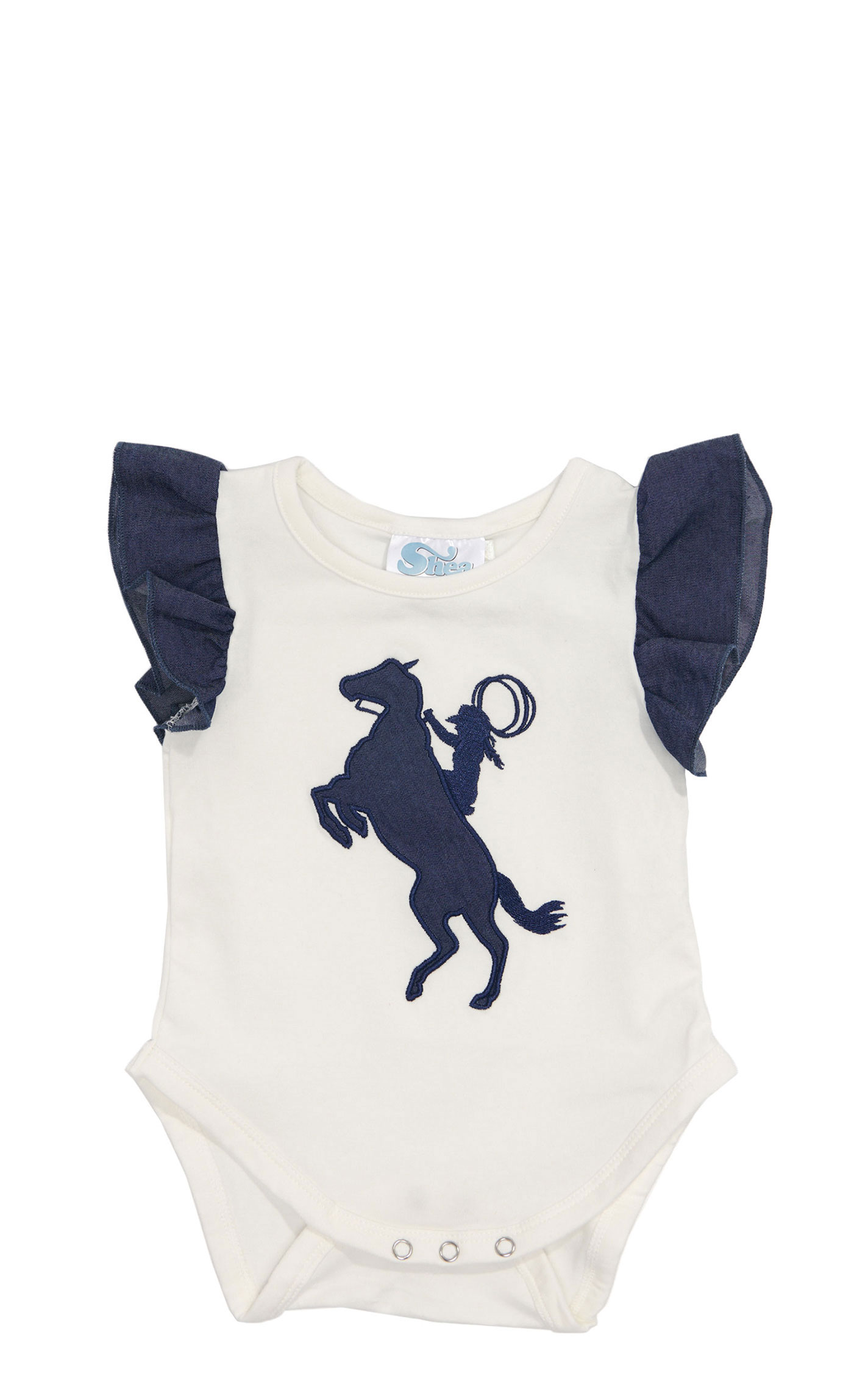 Shea Baby Infant Girl's White & Denim Bronc Rider Onesie - Image 1