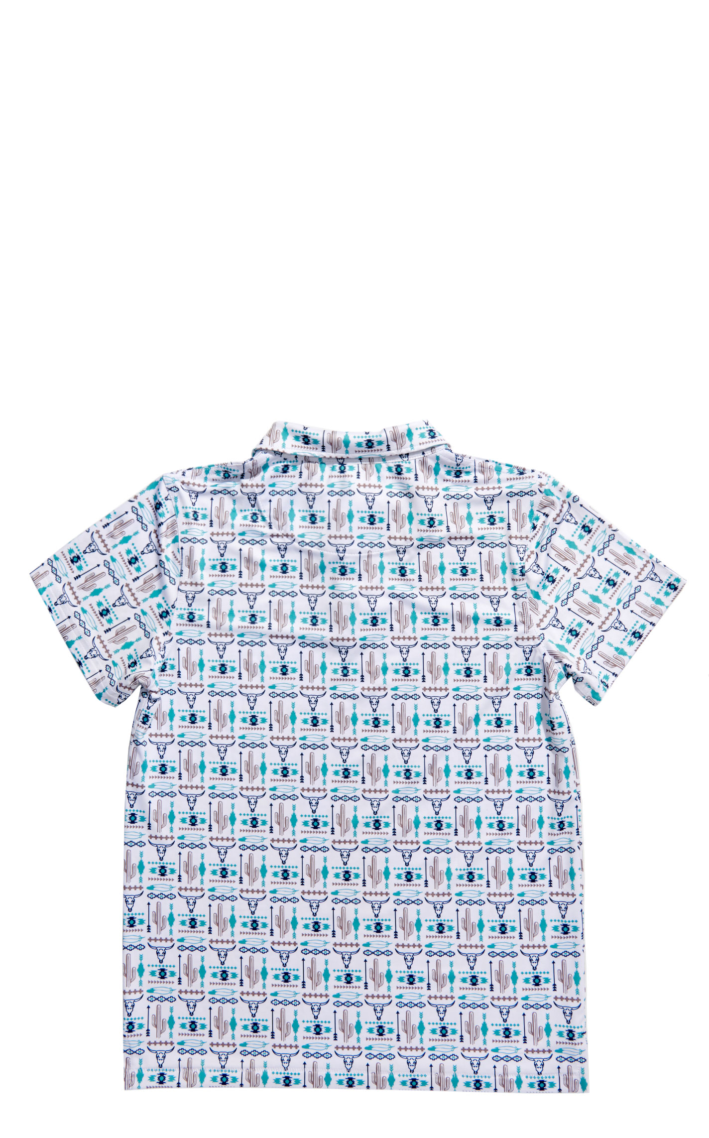 Rafter C Boy's White & Colorful Western Aztec Polo Shirt - Image 1