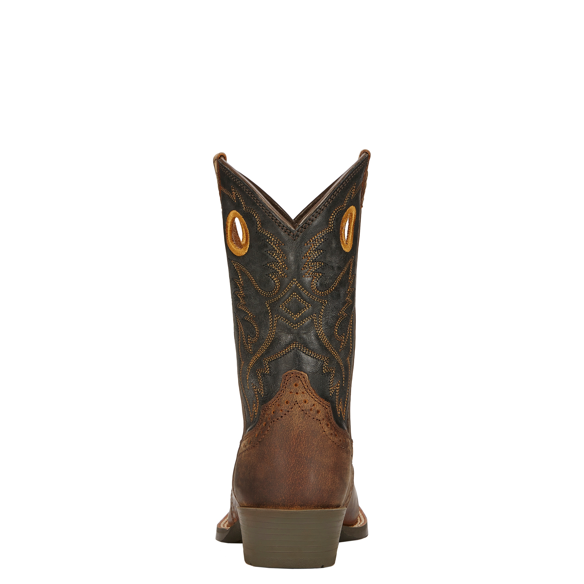 Ariat Youth Roughstock Distressed Brown with Black Square Toe Cowboy Boots - Image 1