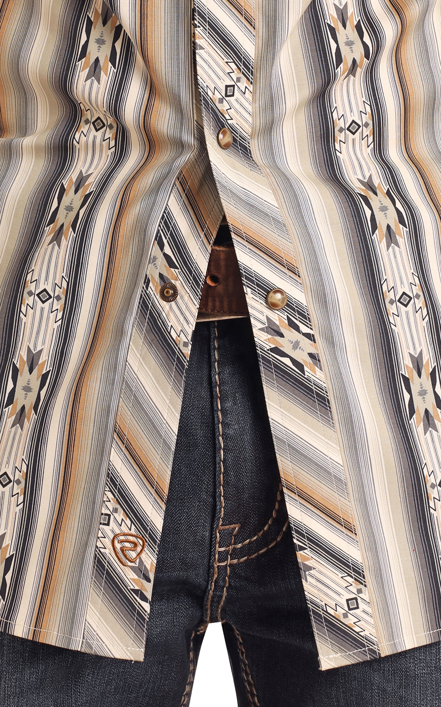 Rock & Roll Denim Men's Cream Stripe Aztec Western Shirt - Image 1