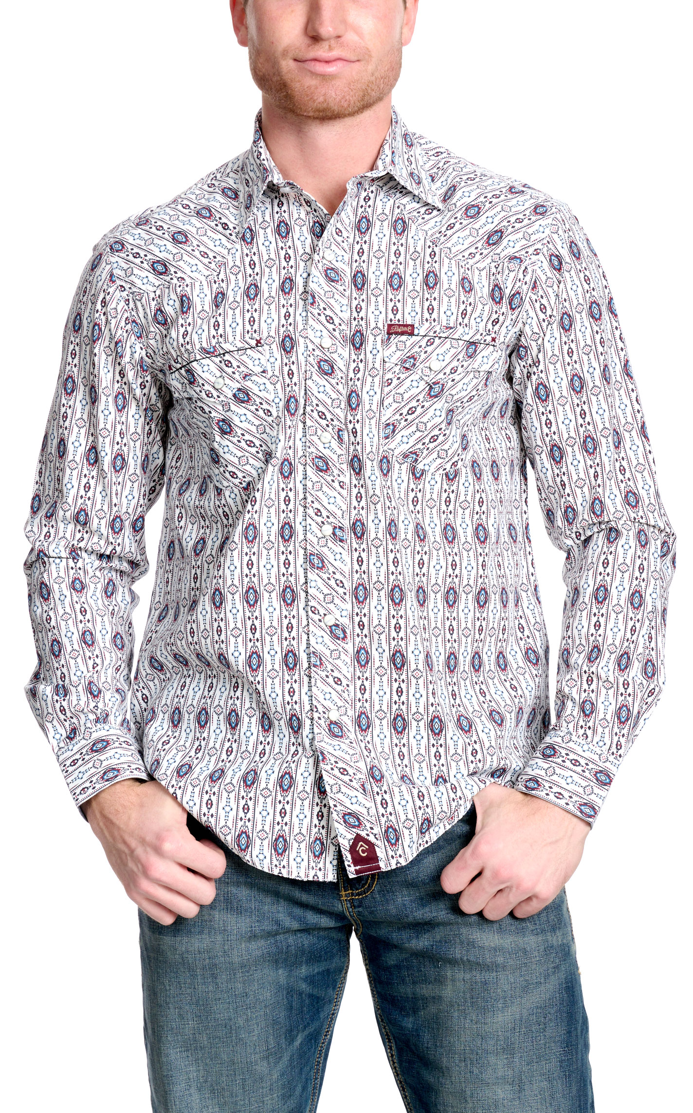 Rafter C Men's Red Dirt Collection Red Aztec Western Shirt - Image 1