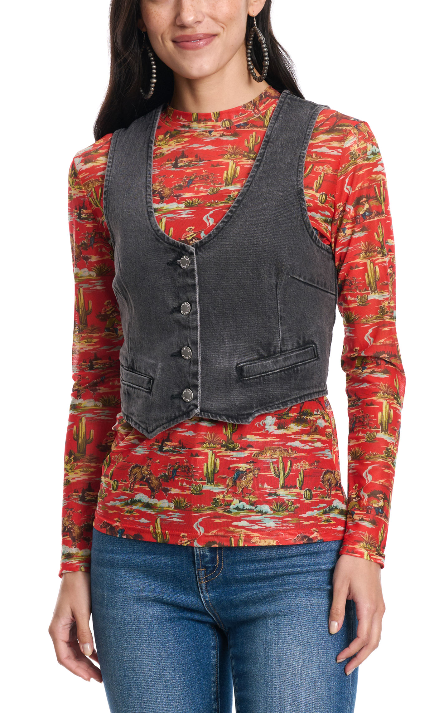 One Up Women's Gray Denim Vest - Image 1