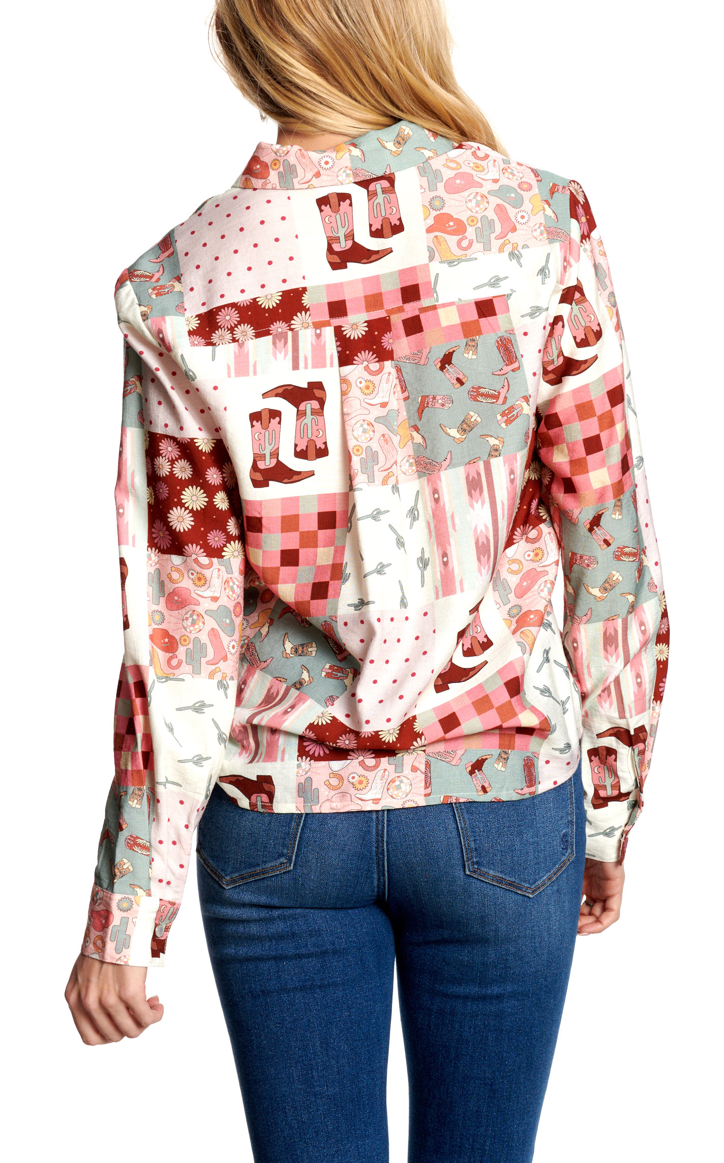 Rockin C Women's Cream And Rose Patchwork Print Shirt - Image 1
