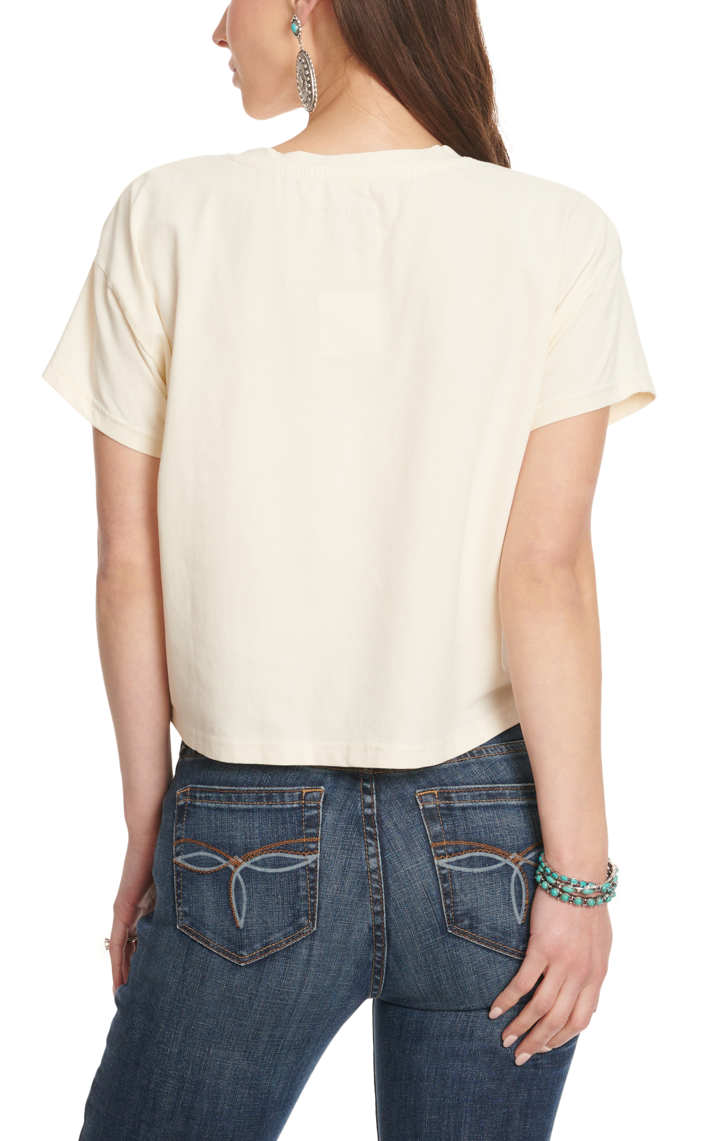 Ariat R.E.A.L. Women's Cream, Gray & Pink Desert Logo Graphic Short Sleeve Boxy Crop T-Shirt - Image 1