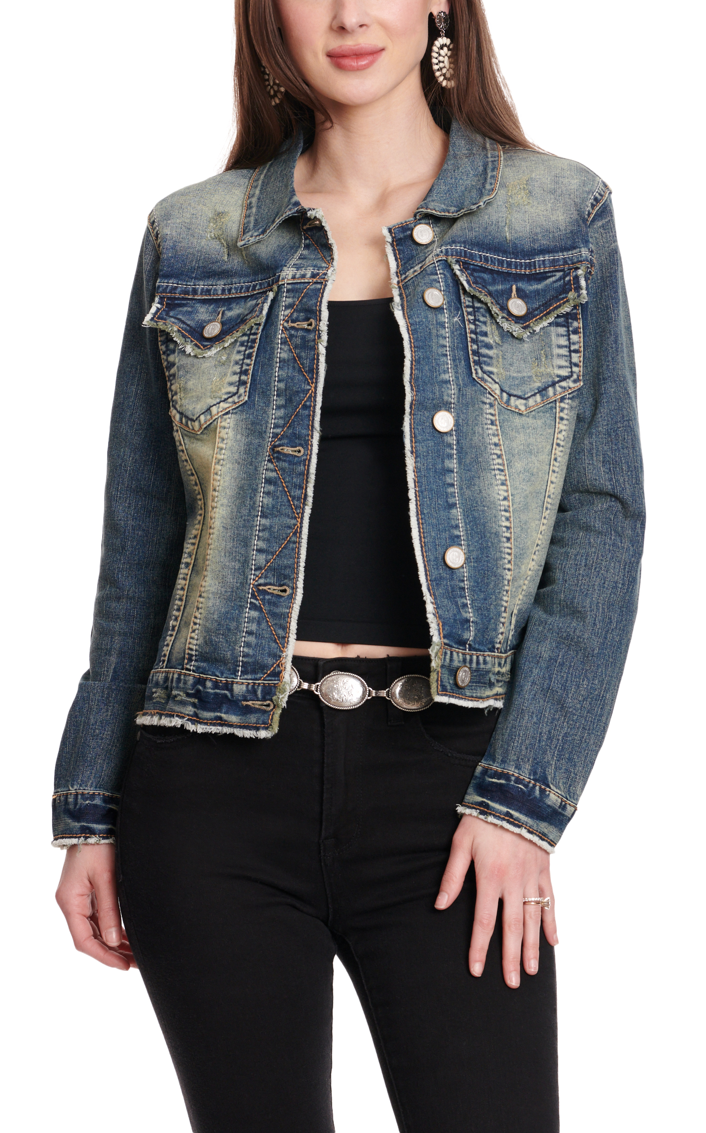 Rockin' C Women's Medium Wash with Frayed Edge Denim Jacket - Image 1