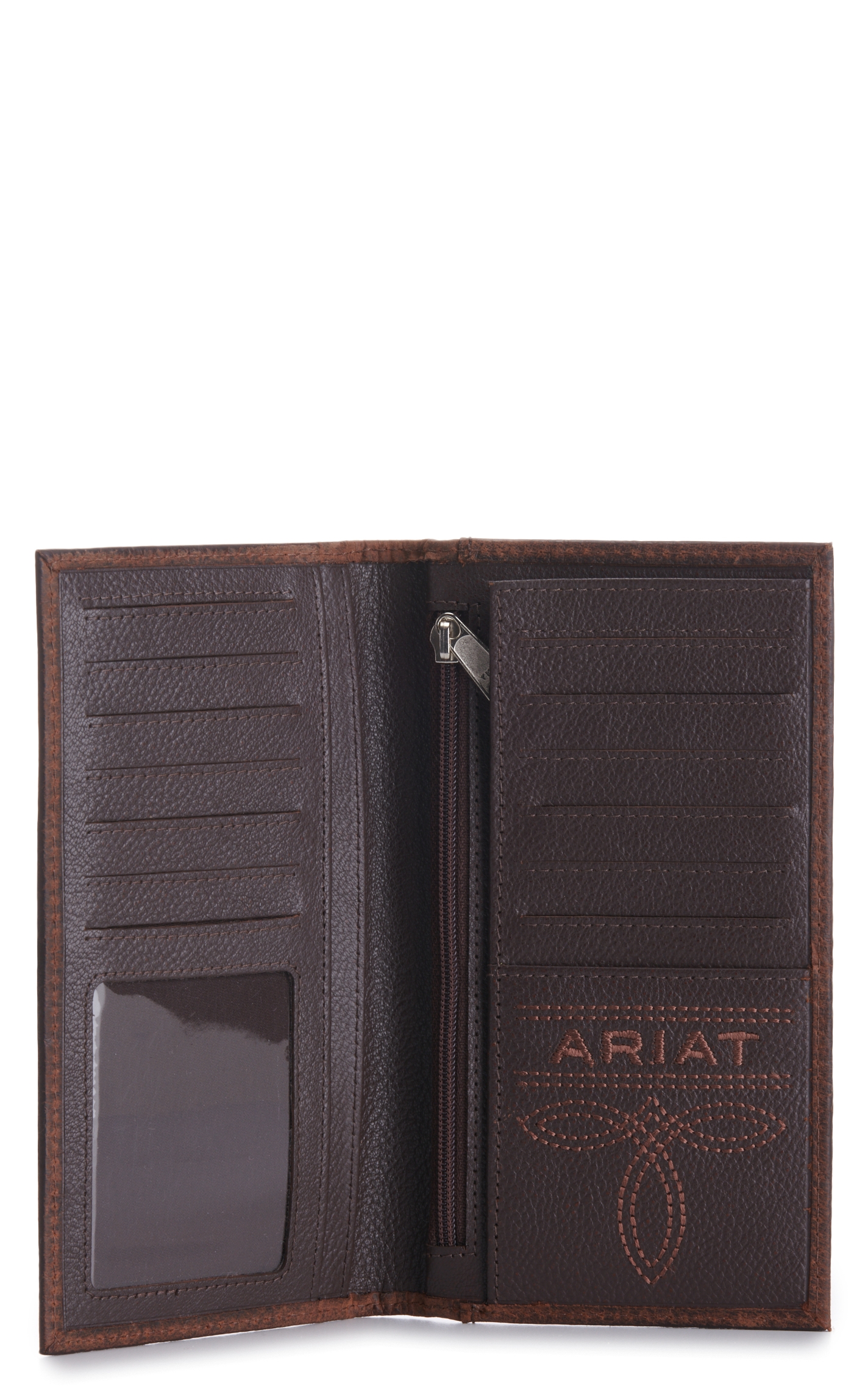Ariat Men's Brown Embossed Shield Logo Checkbook / Rodeo Wallet - Image 1