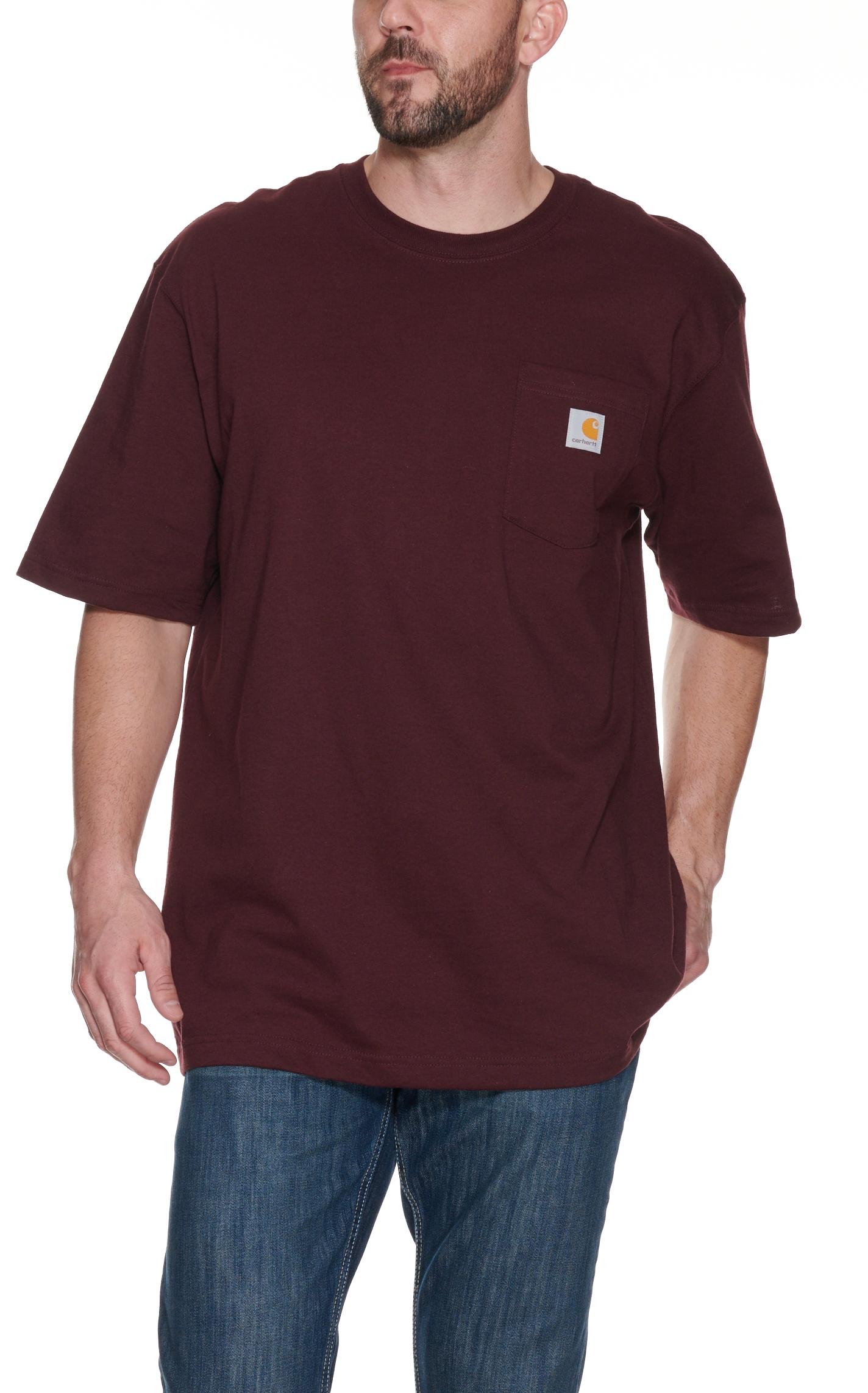 Carhartt Men's Port Burgundy Heavy Cotton Loose Fit Short Sleeve Work T-Shirt - Image 1