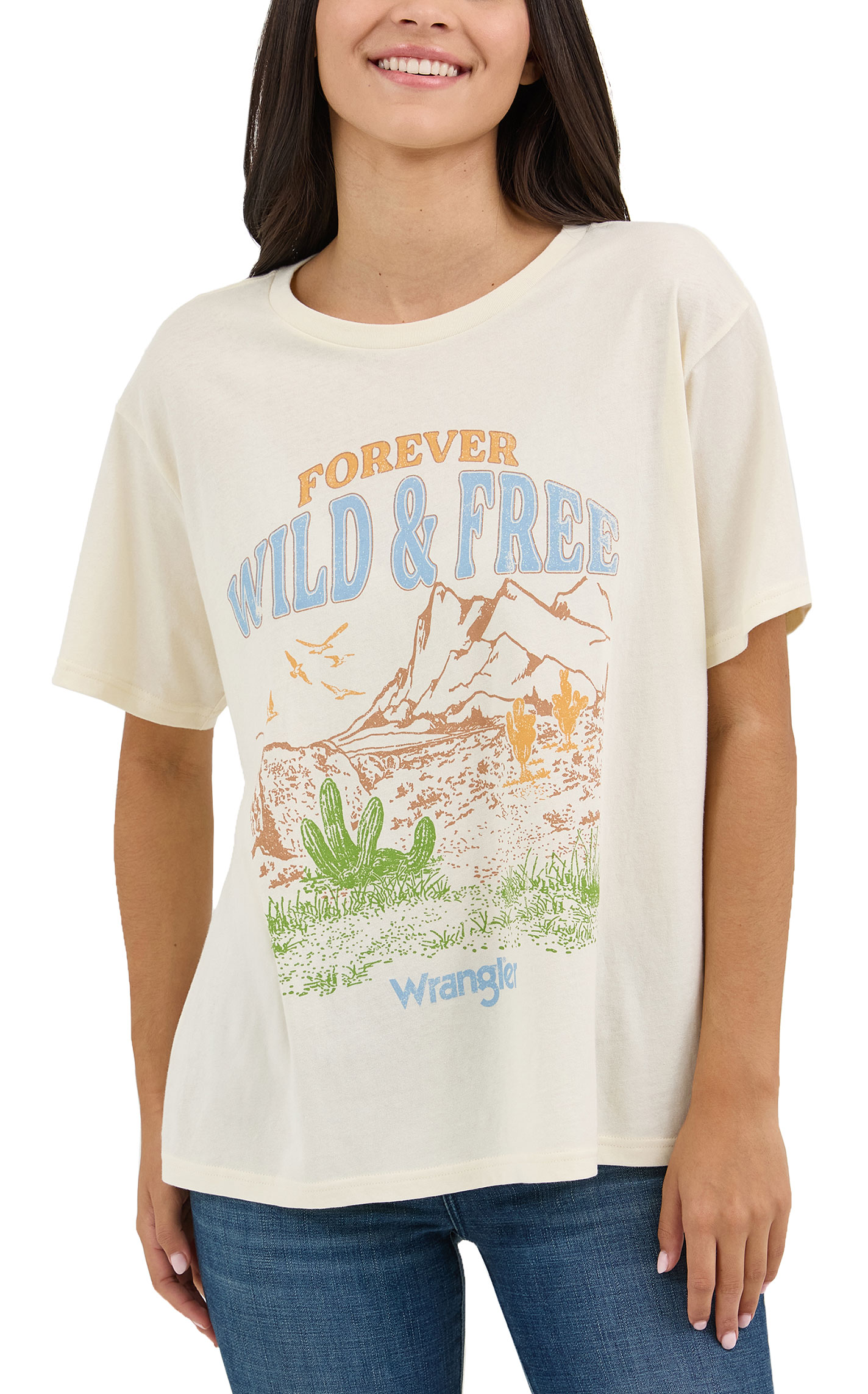 Wrangler Women's Cream Wild & Free Logo Graphic Girlfriend T-Shirt - Image 1