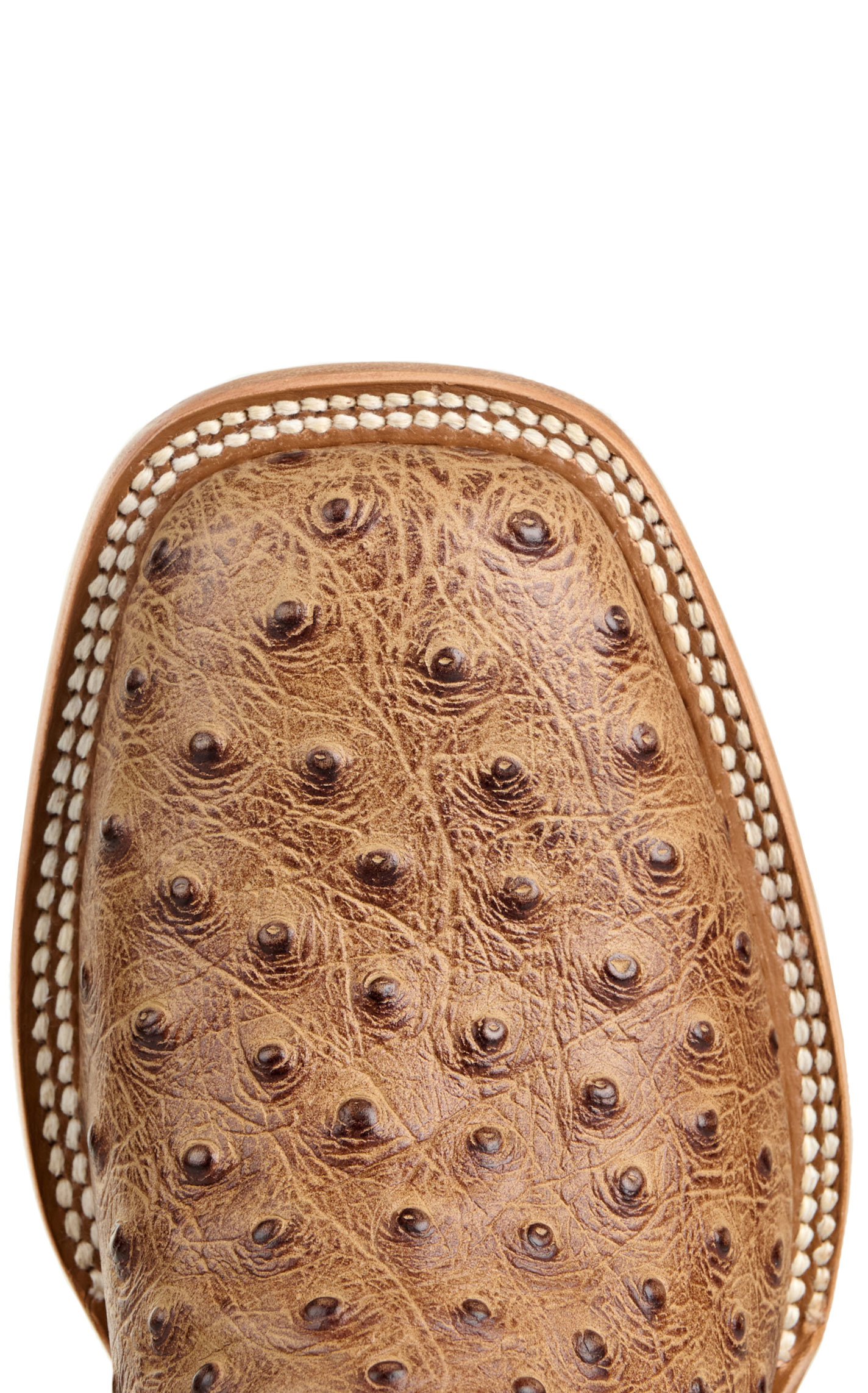 Cavender’s Women’s Endurance Saddle Tan Ostrich Print and Metallic Blue Wide Square Toe Cowboy Boots  - Image 1