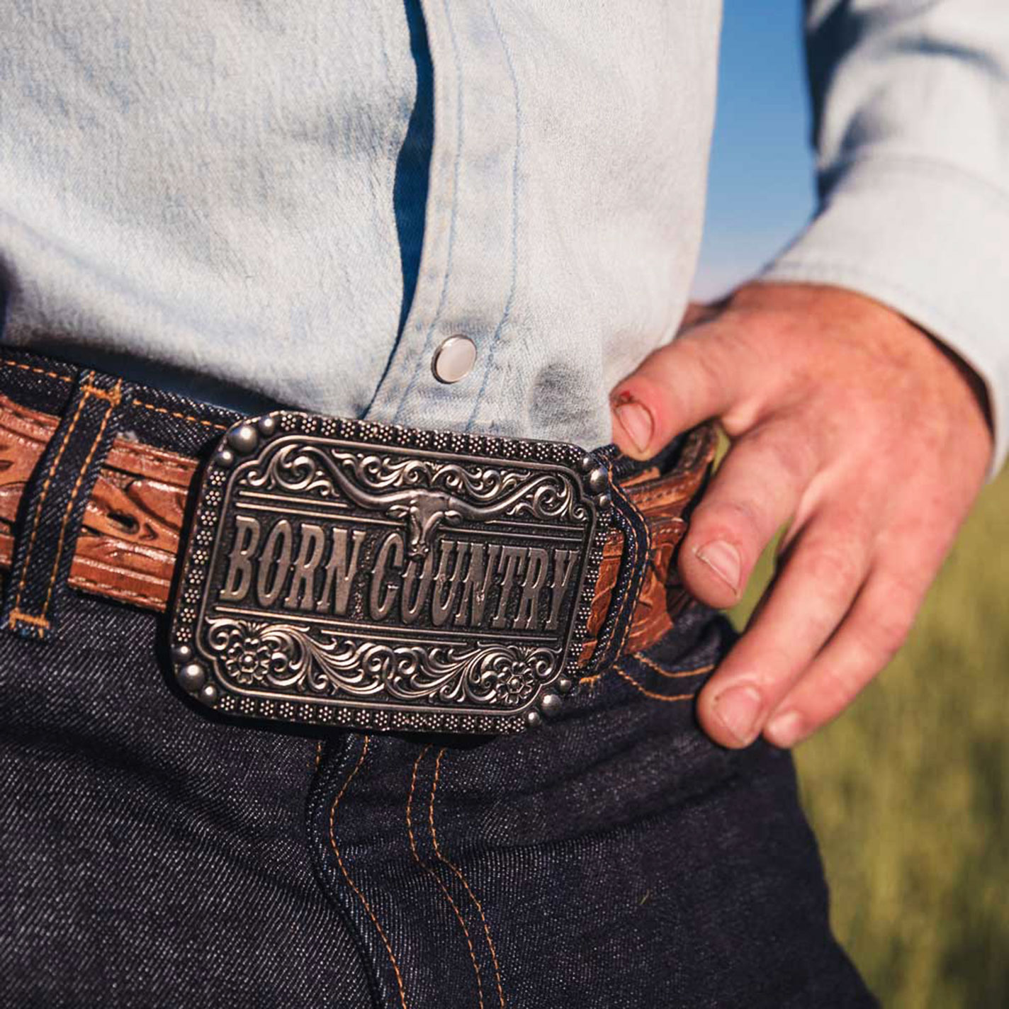 Attitude by Montana Silversmiths Silver Longhorn Born Country Western Belt Buckle - Image 1
