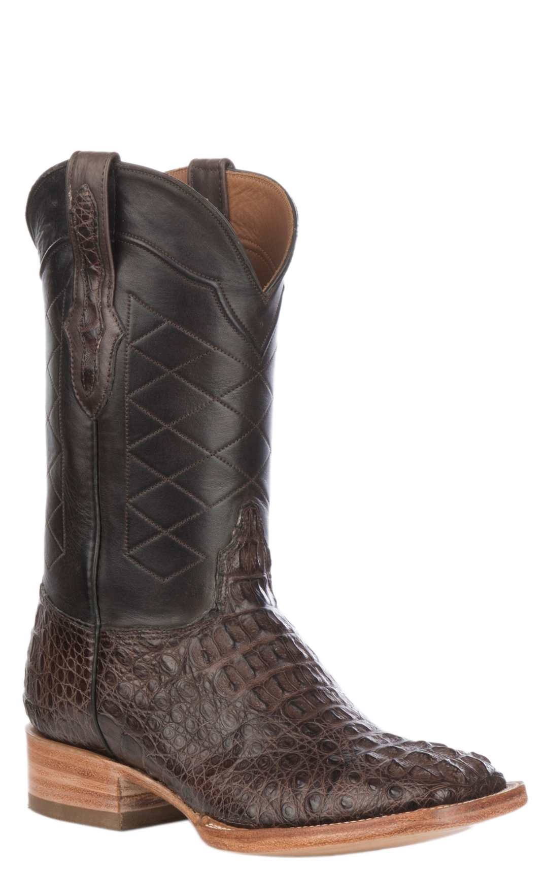 Black Jack Men's Burnished Chocolate Caiman Hornback Wide Square Toe Exotic Cowboy Boots - Image 1