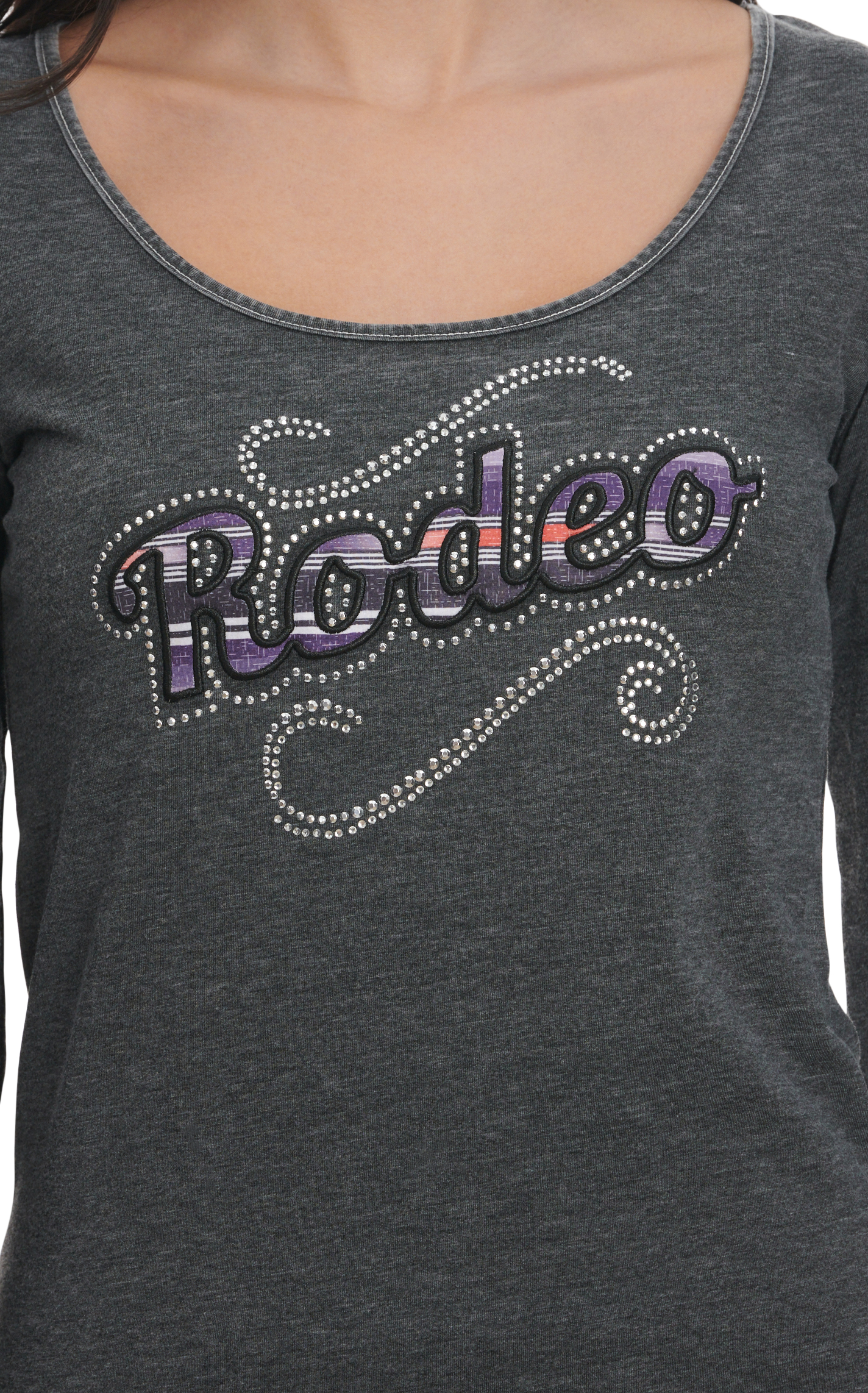Cowgirl Hardware Women's Charcoal Serape Rodeo & Bling Long Sleeve T-Shirt - Image 1