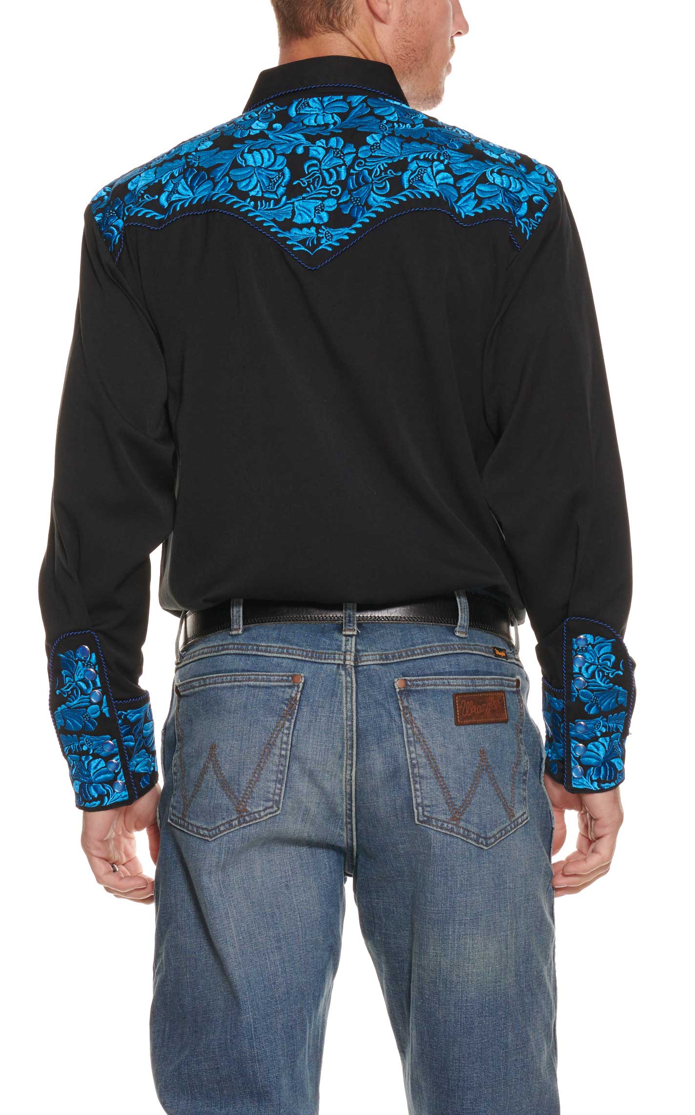 Scully Western Legends Gunfighter Black with Royal Blue Embroidery Western Shirt - Image 1