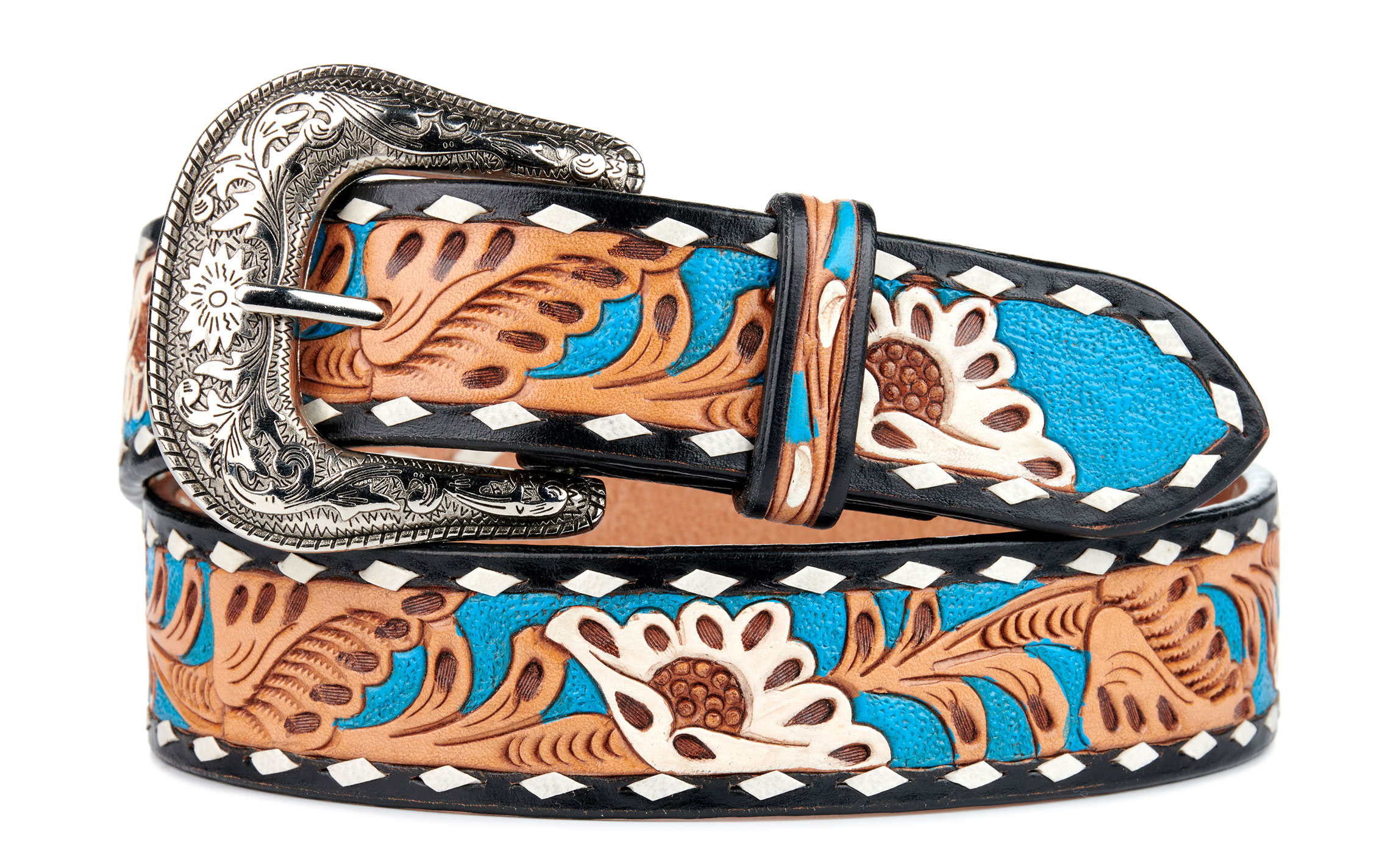 Nocona Women's Colorful Floral Tooled Leather Painted Western Belt - Image 1