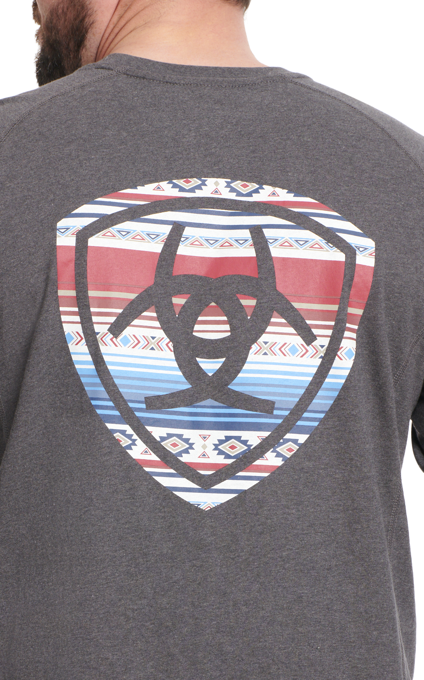 Ariat Men's Air Crew Charcoal & Aztec Logo Shield Gray FR Work Shirt - Image 1