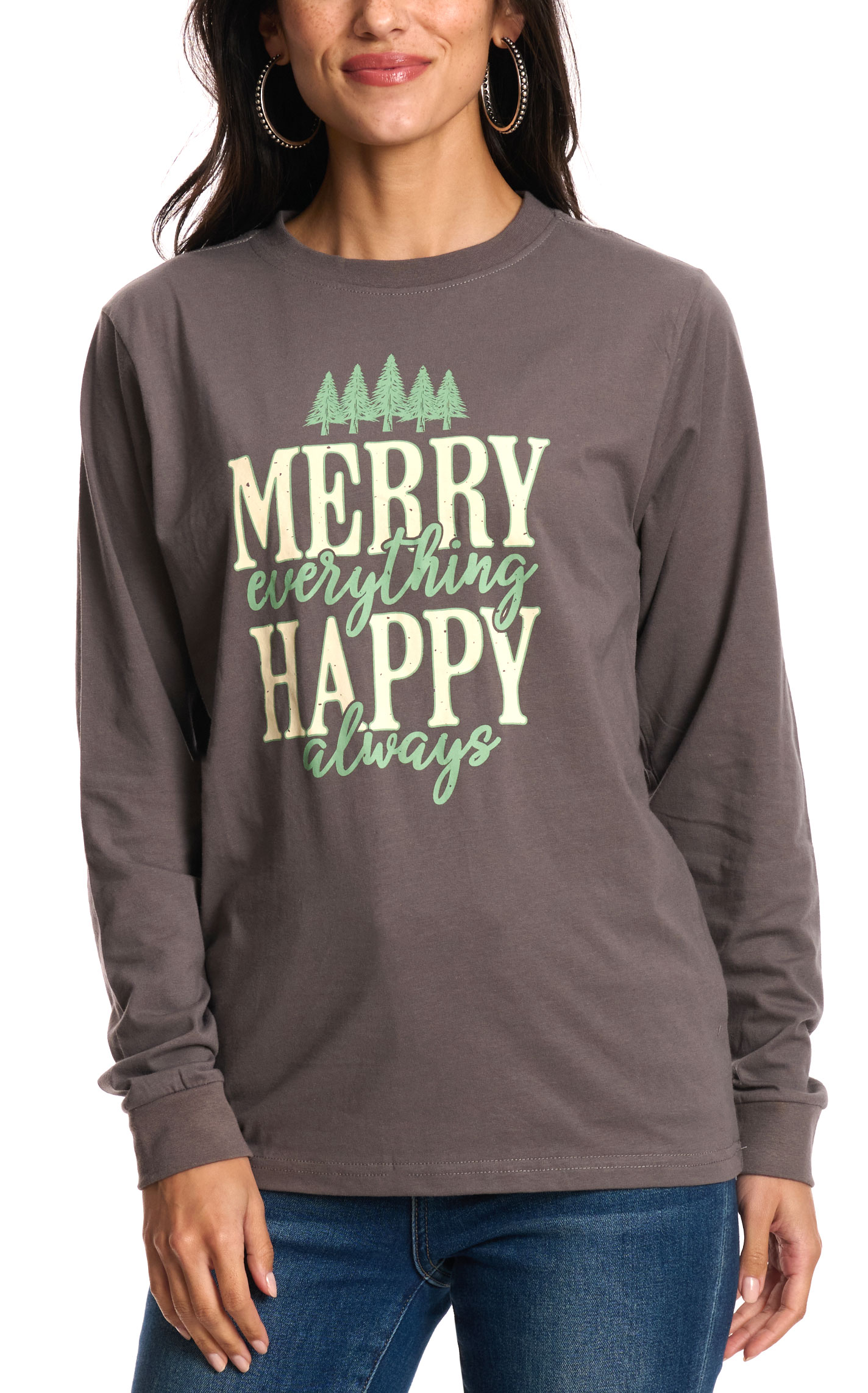 Jadelynn Brooke Women's Graphite Gray Merry Happy T-Shirt - Image 1