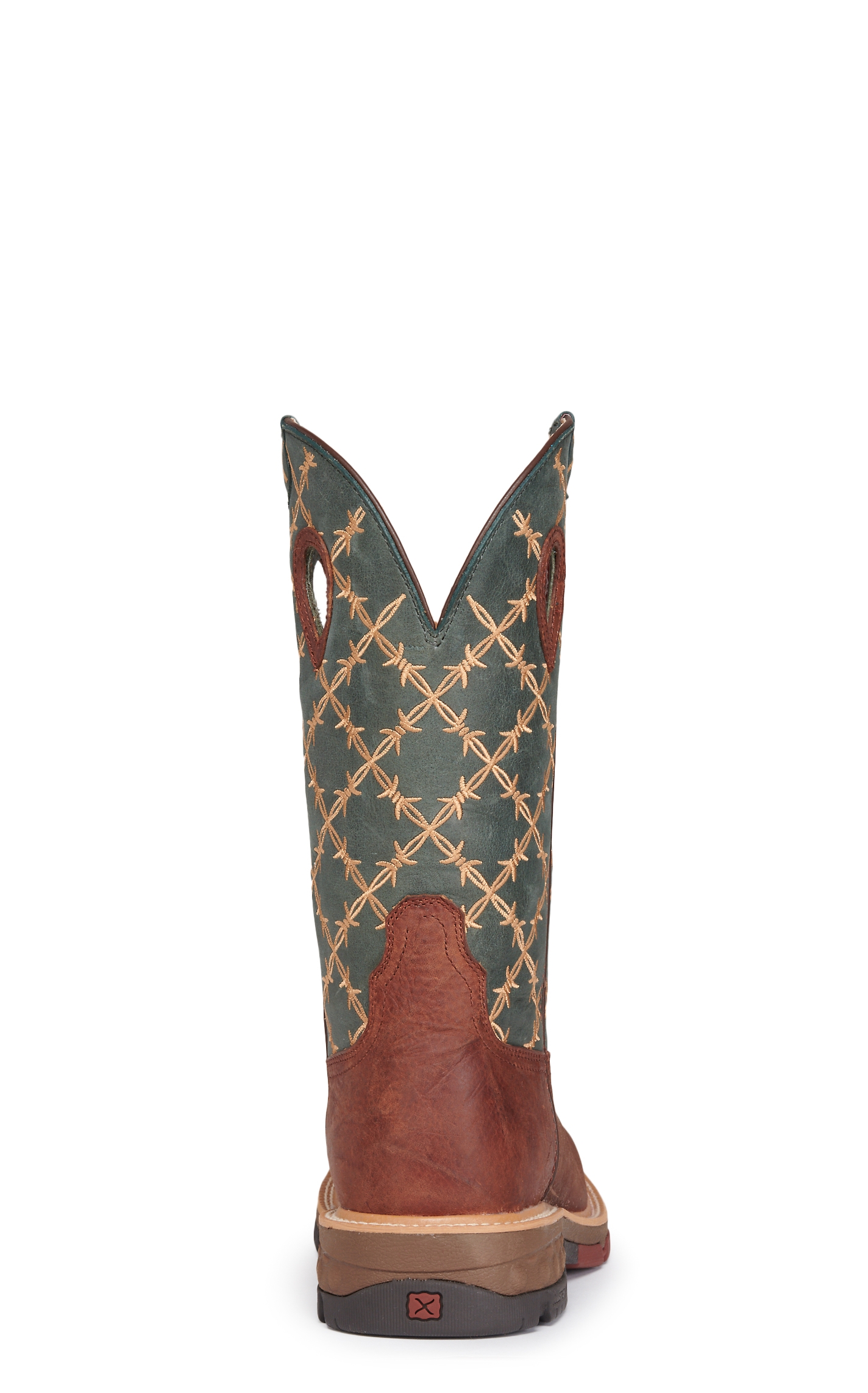 Twisted X Men's Mocha and Slate Green Barbwire Embroidery CellStretch Wide Square Toe Work Boots - Image 1