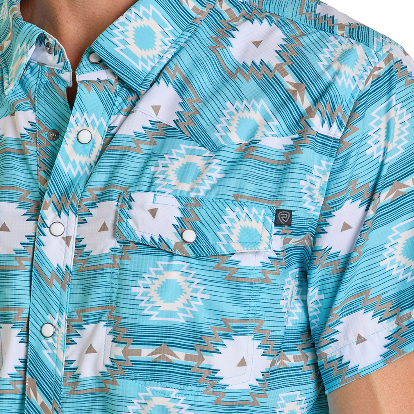 Rock & Roll Denim Men's Turquoise Aztec Print Shirt - Image 1