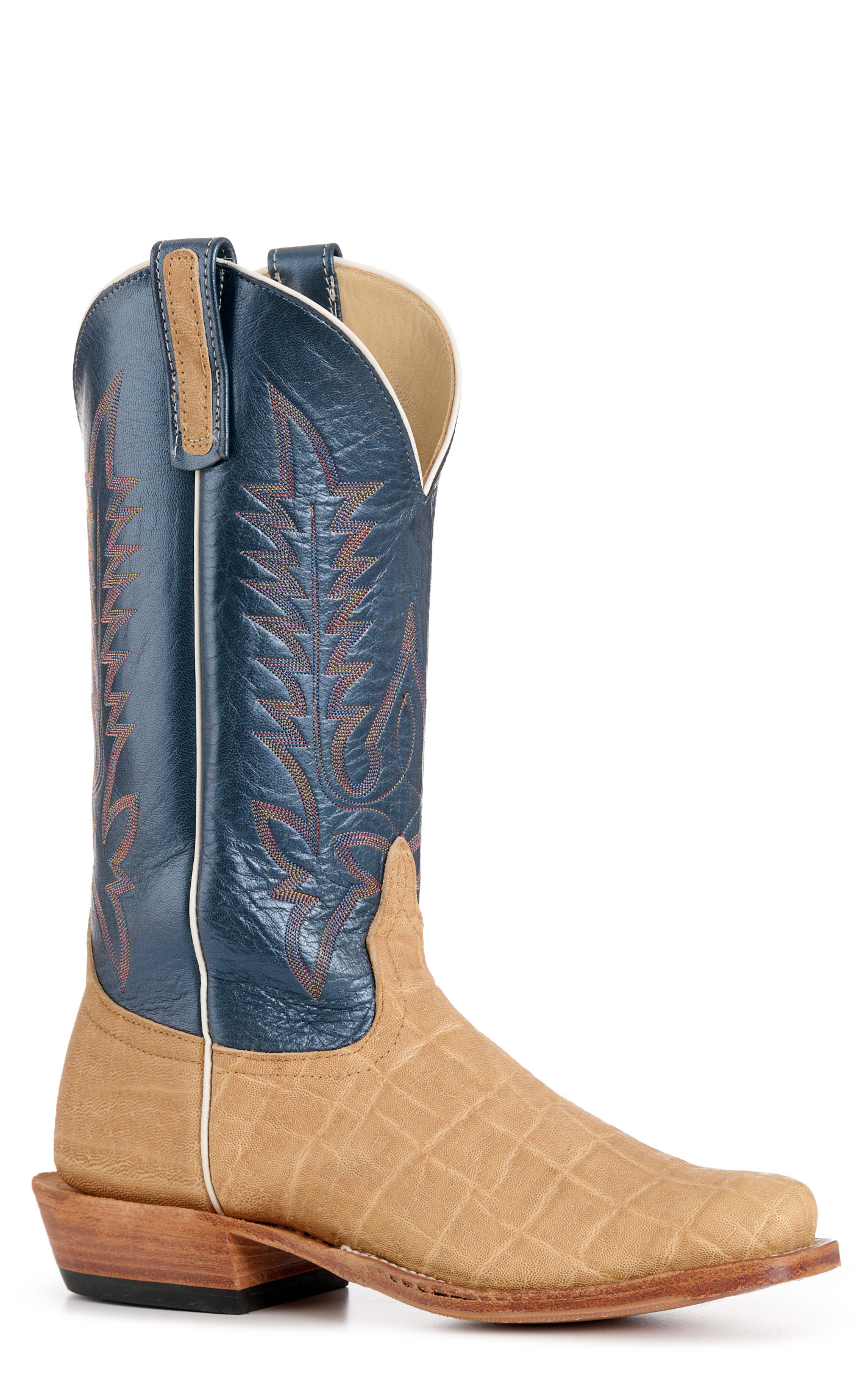 Anderson Bean Men's Regal Blue & Umber Elephant & Kidskin Cutter Toe Cowboy Boots - Image 1