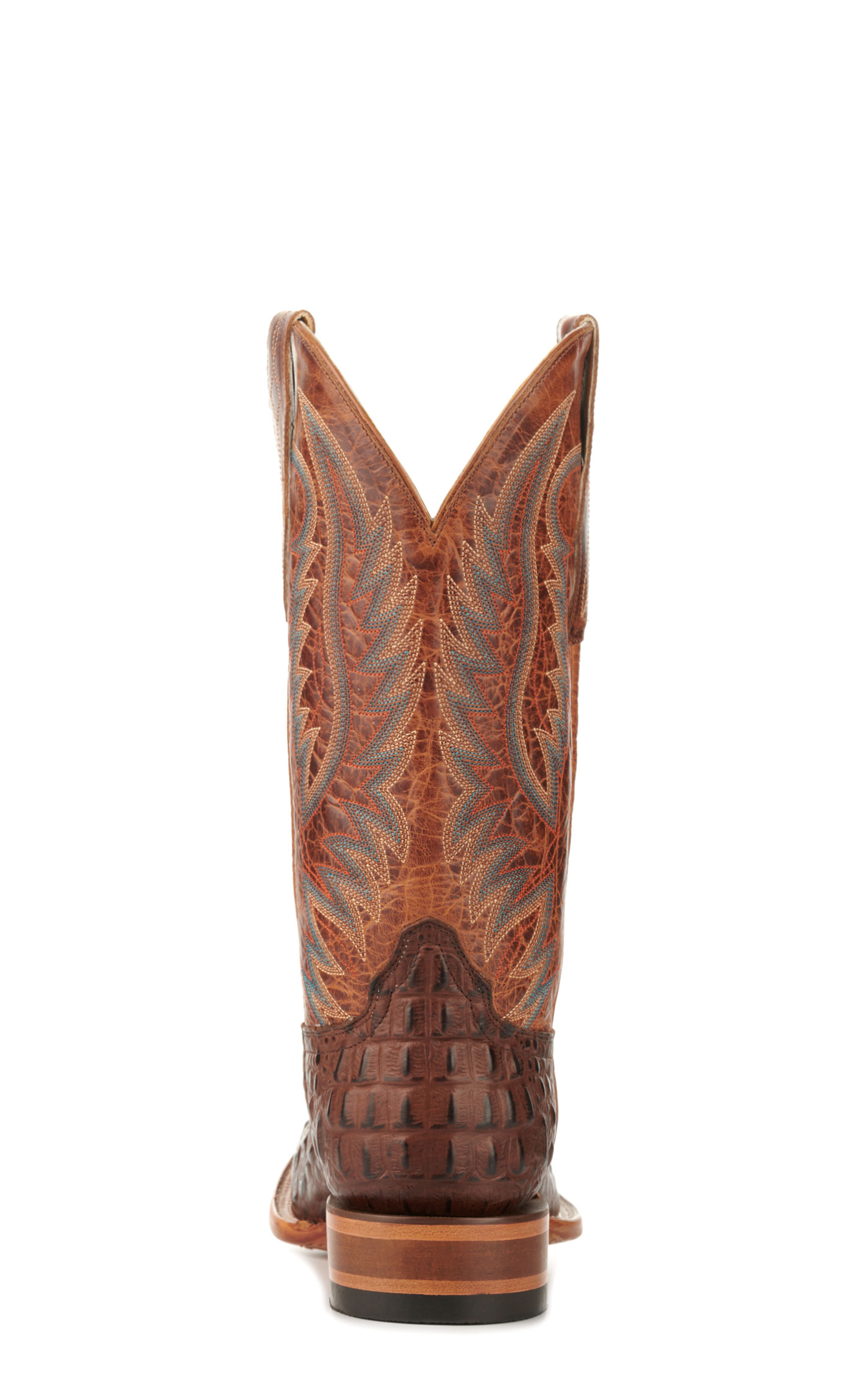 Cavender's Men's Brass and Chocolate Caiman Print Wide Square Toe Cowboy Boots - Image 1