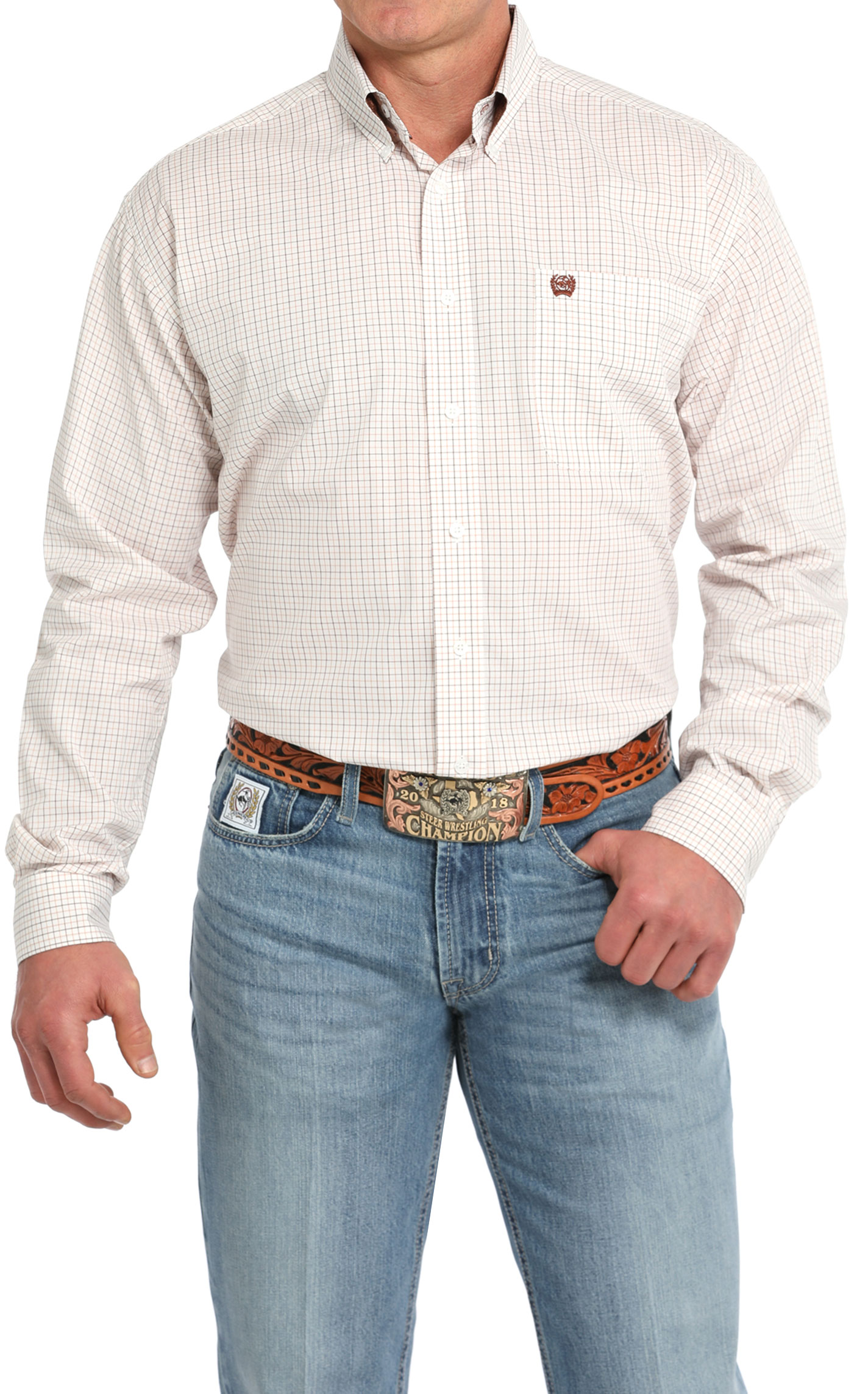 Cinch Men's Chocolate & Caramel Mini Plaid Western Shirt - Image 1