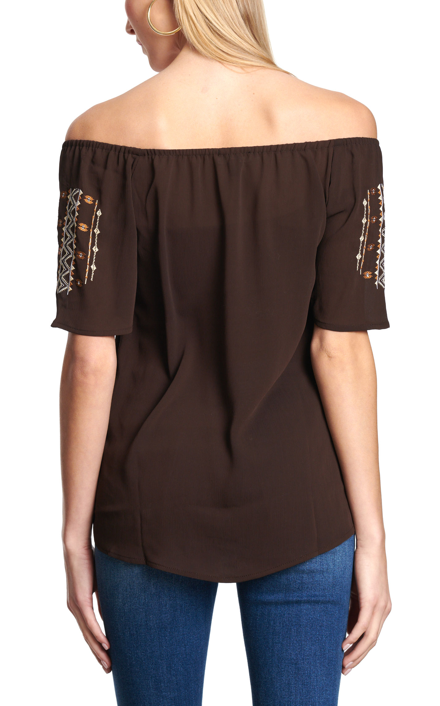 Cowgirl Hardware Women's Chocolate Aztec Embroidered Top - Image 1