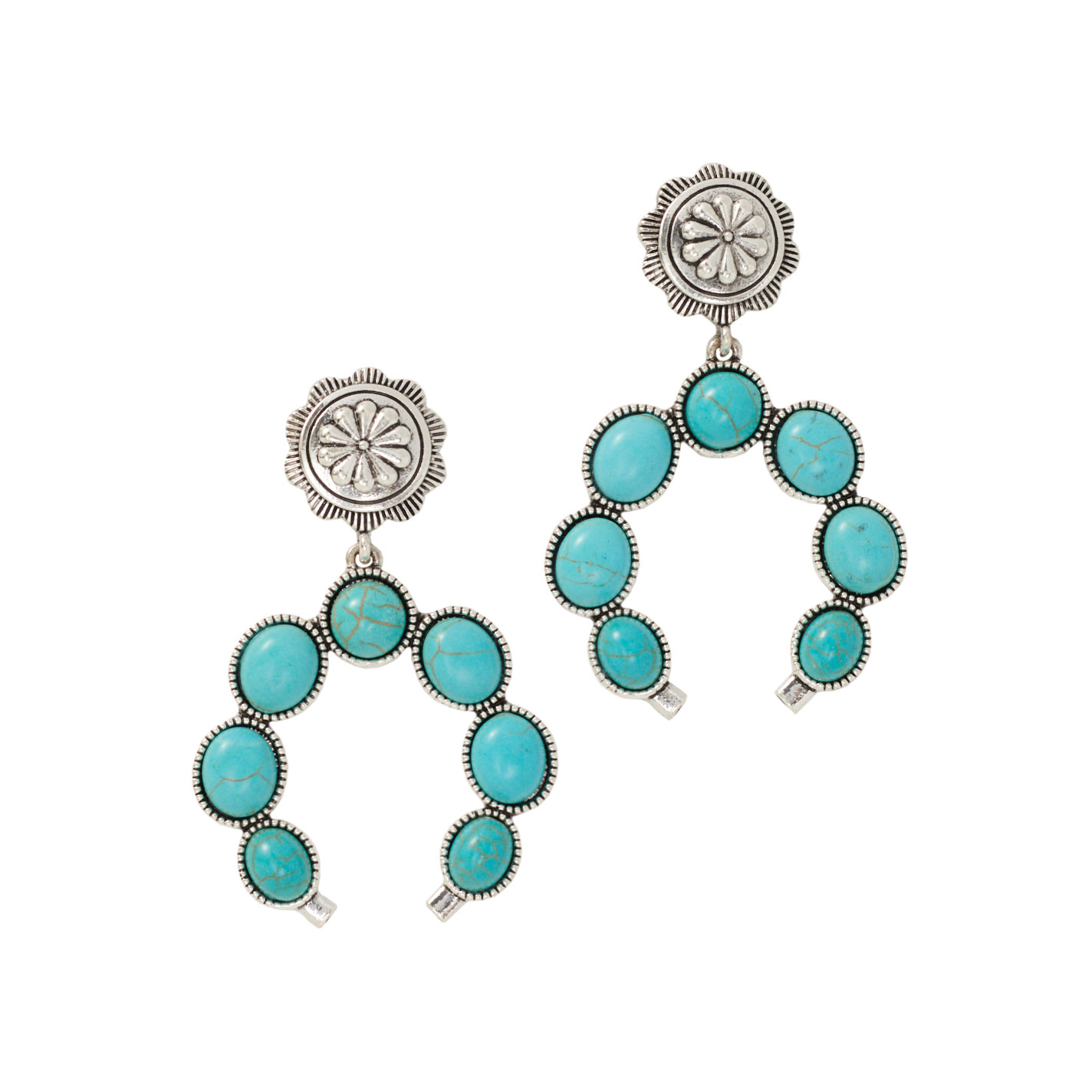 Southern Grace Silver & Turquoise Squash Blossom Earrings - Image 1