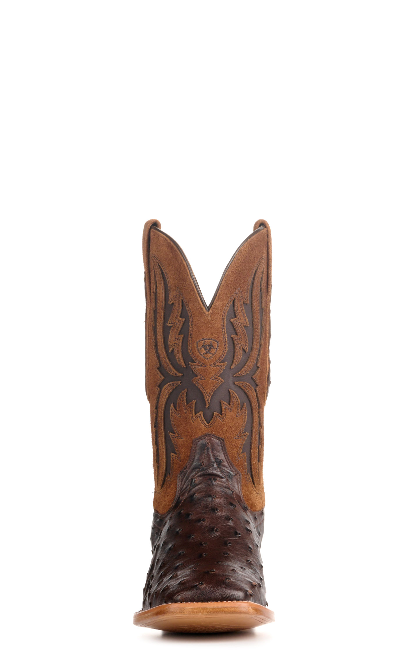 Ariat Men's Drifter Espresso Brown Full Quill Ostrich and Tan TekStep Wide Square Toe Exotic Cowboy Boots - Image 1