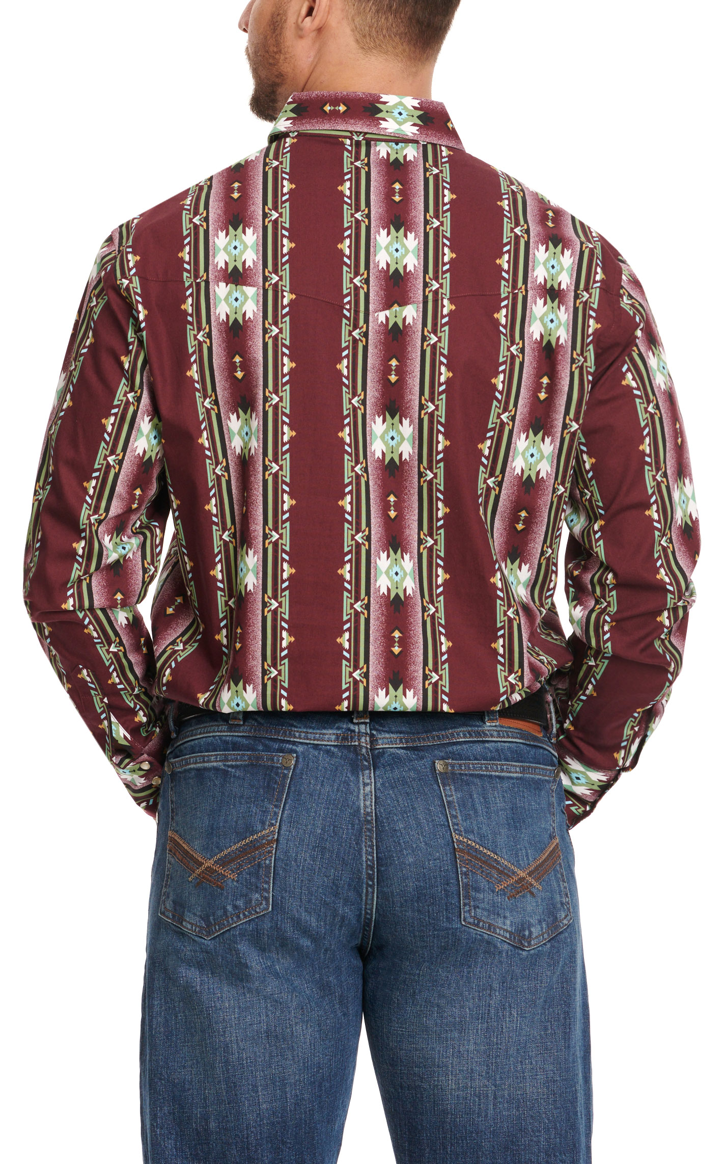 Wrangler Men's Checotah Burgundy & Olive Aztec Western Shirt - Big & Tall Sizes  - Image 1