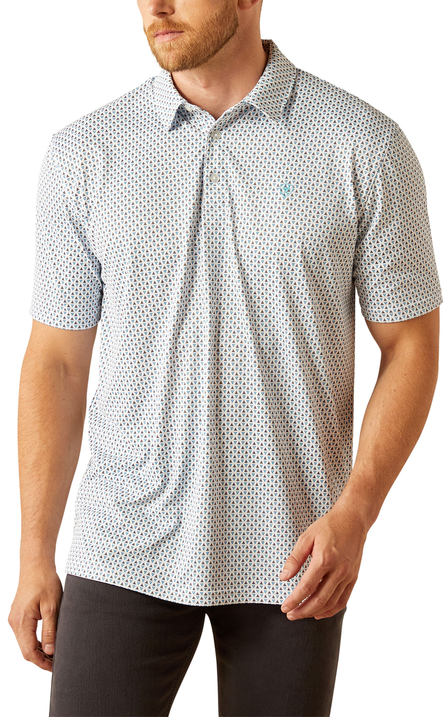 Ariat Men's AriatTEK White & Turquoise Geo Polo Shirt - Image 1