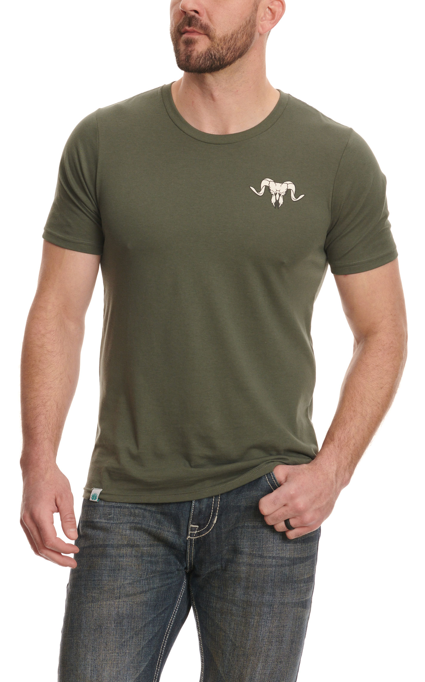 Sendero Provisions Co. Men's Toasted Olive Ram's Skull Logo Graphic Short Sleeve T-Shirt - Image 1