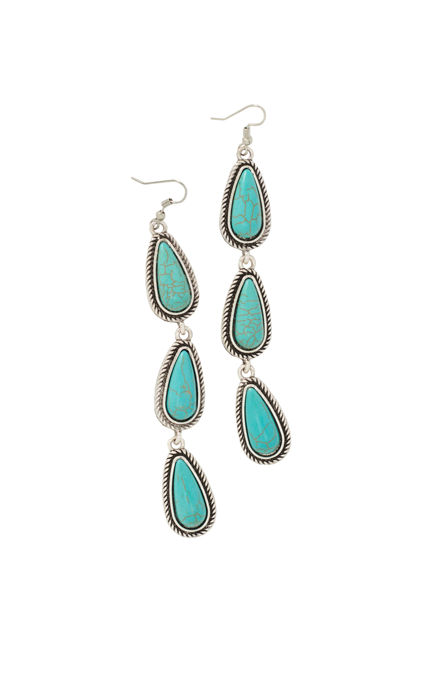 Southern Grace Silver & Turquoise 3 Long Teardrop Earrings  - Image 1