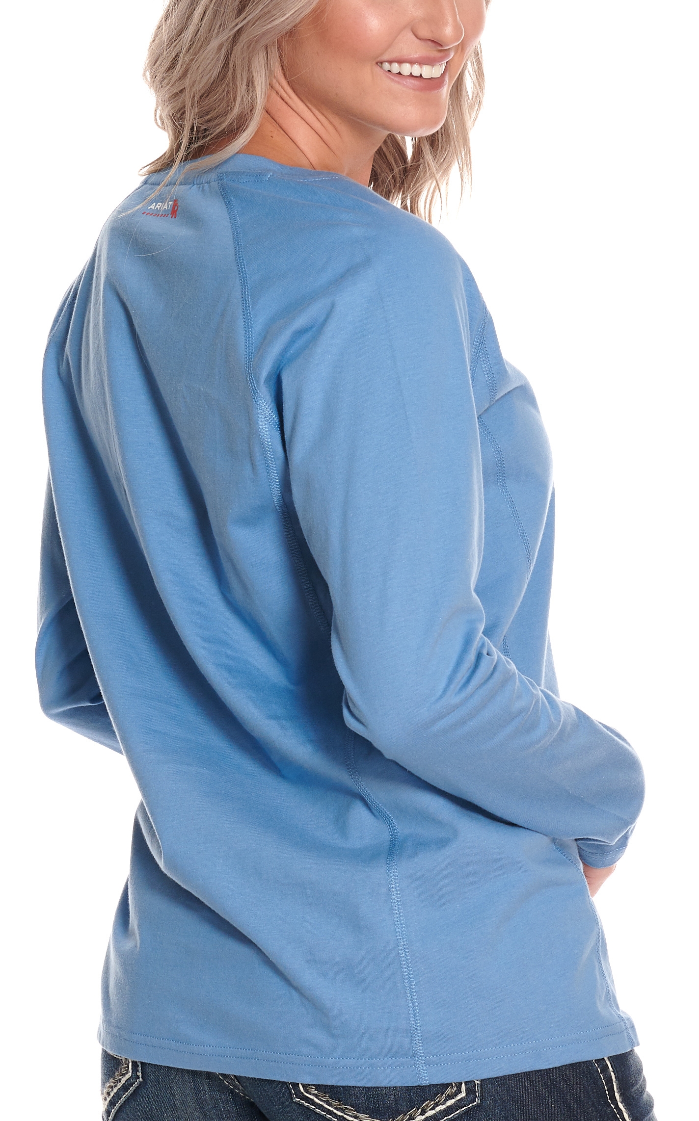Ariat Women's Blue Heather Air Crew Long Sleeve FR Work T-Shirt - Image 1