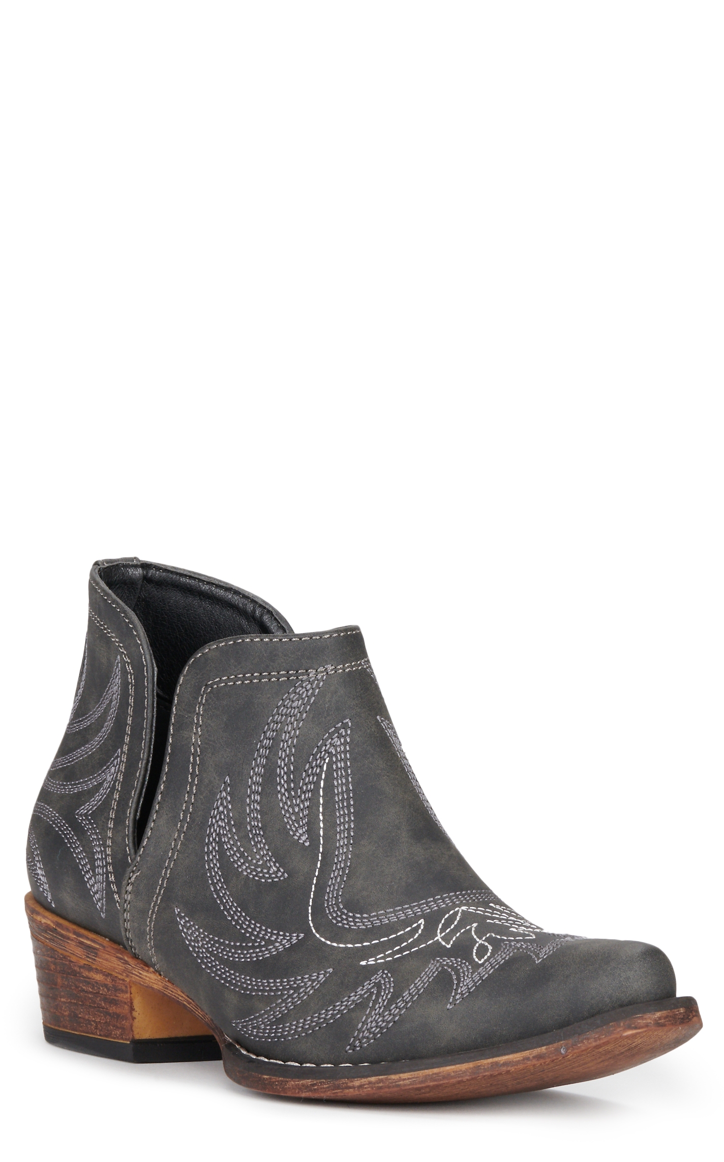 Roper Women's Ava Distressed Black Snip Toe Cowboy Bootie - Image 1