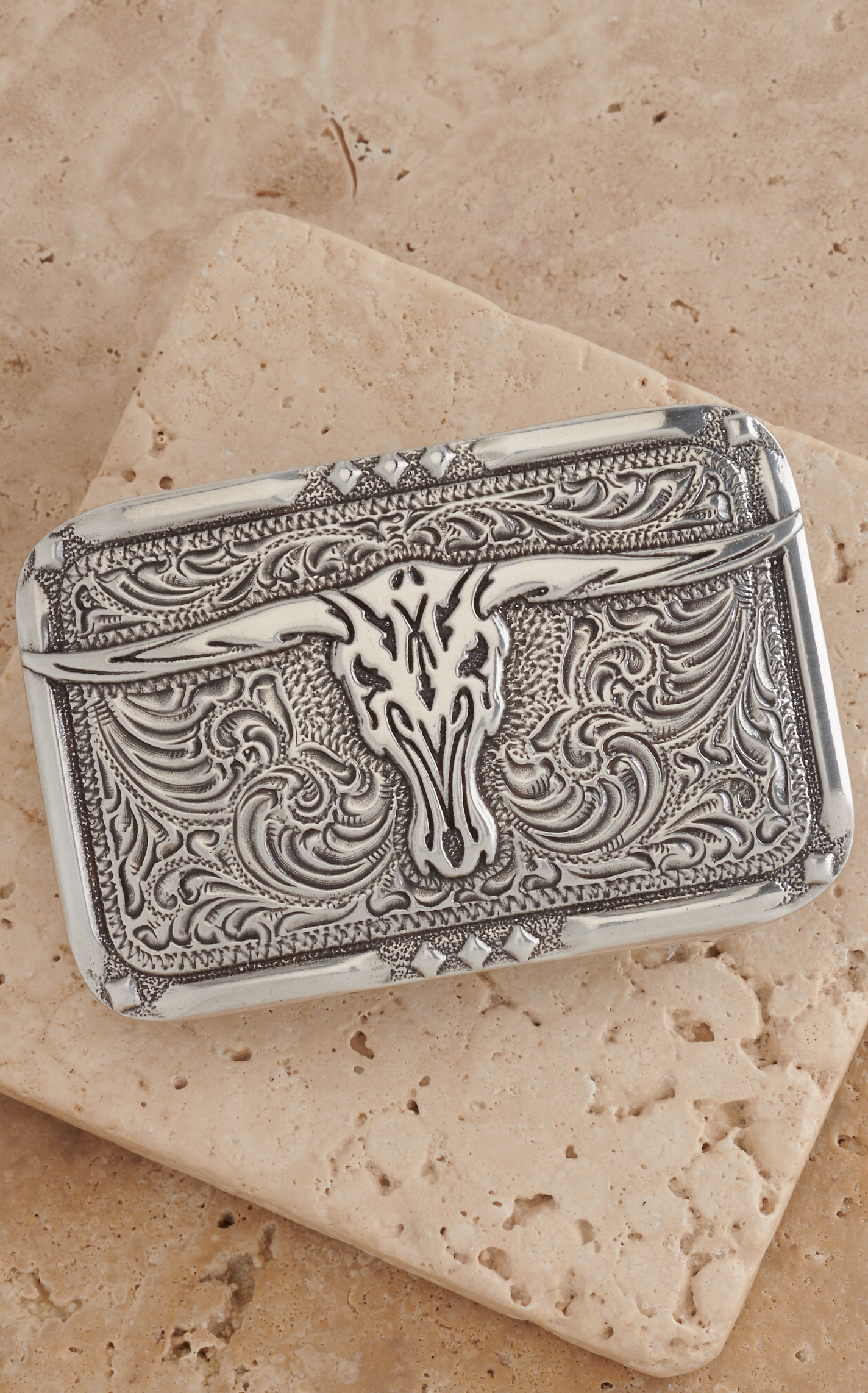 M&F Western Products Inc. Large Skull with Western Tooling Western Belt Buckle - Image 1