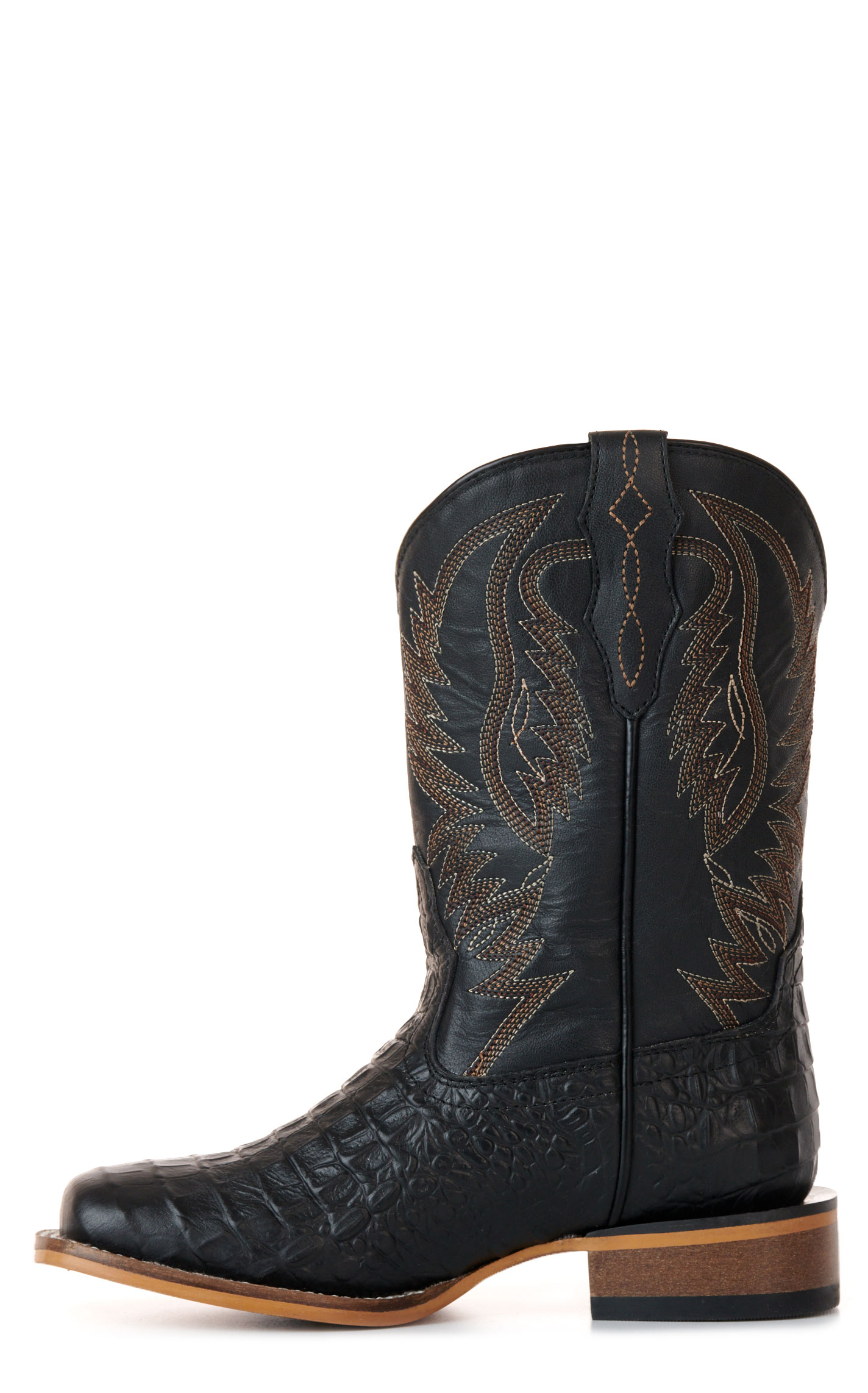 Cavender's Youth Black Crocodile Print Wide Square Toe Cowboy Boots - Image 1