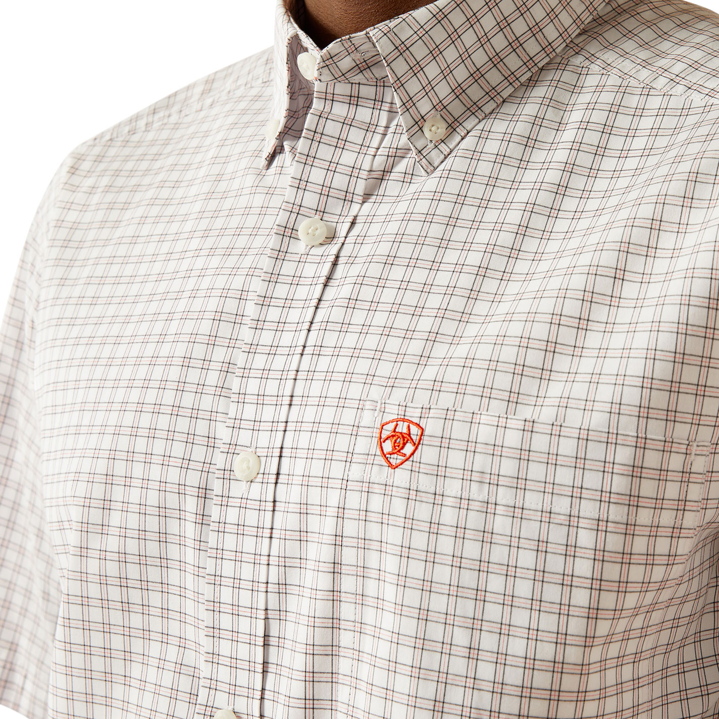 Ariat Pro Series Men's Woody White & Red Plaid Western Shirt - Image 1