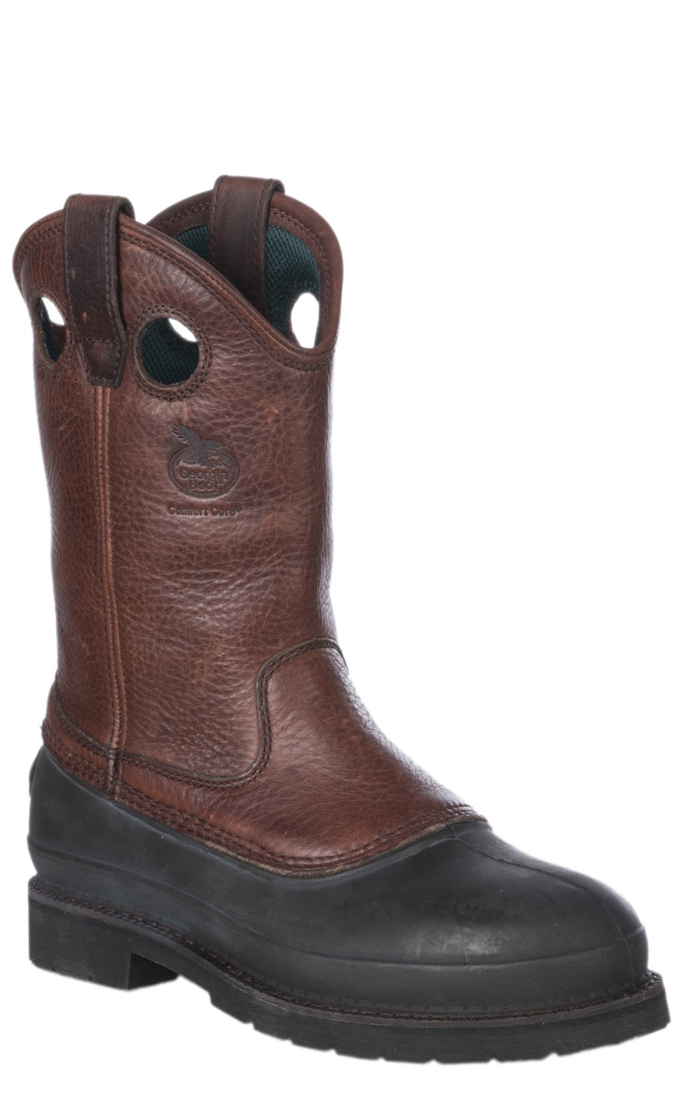 Georgia Men's Muddog Brown Waterproof Leather and Rubber Round Steel Toe Work Boot - Image 1