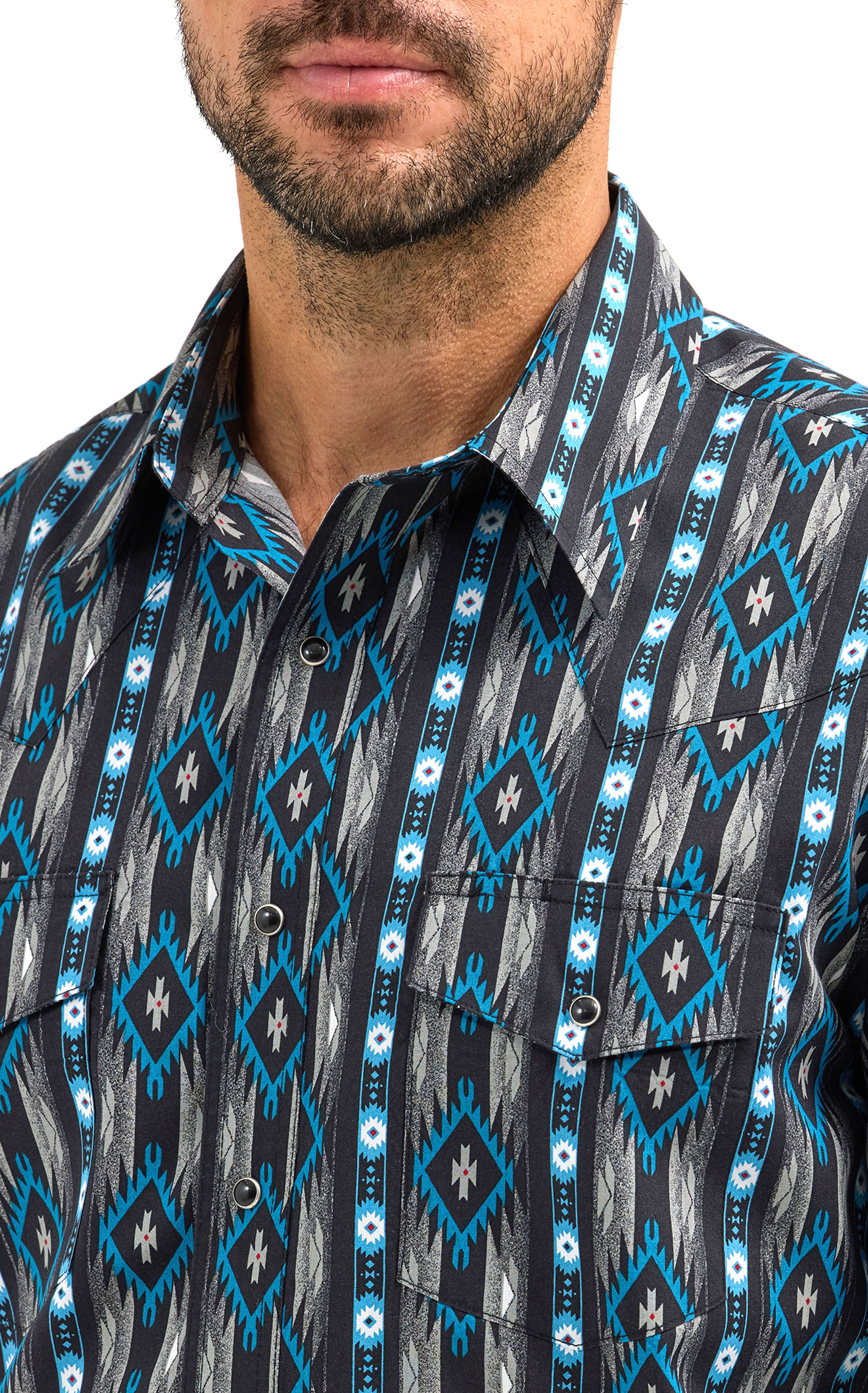 Wrangler Men's Checotah Black Taupe & Blue Aztec Western Shirt - Image 1