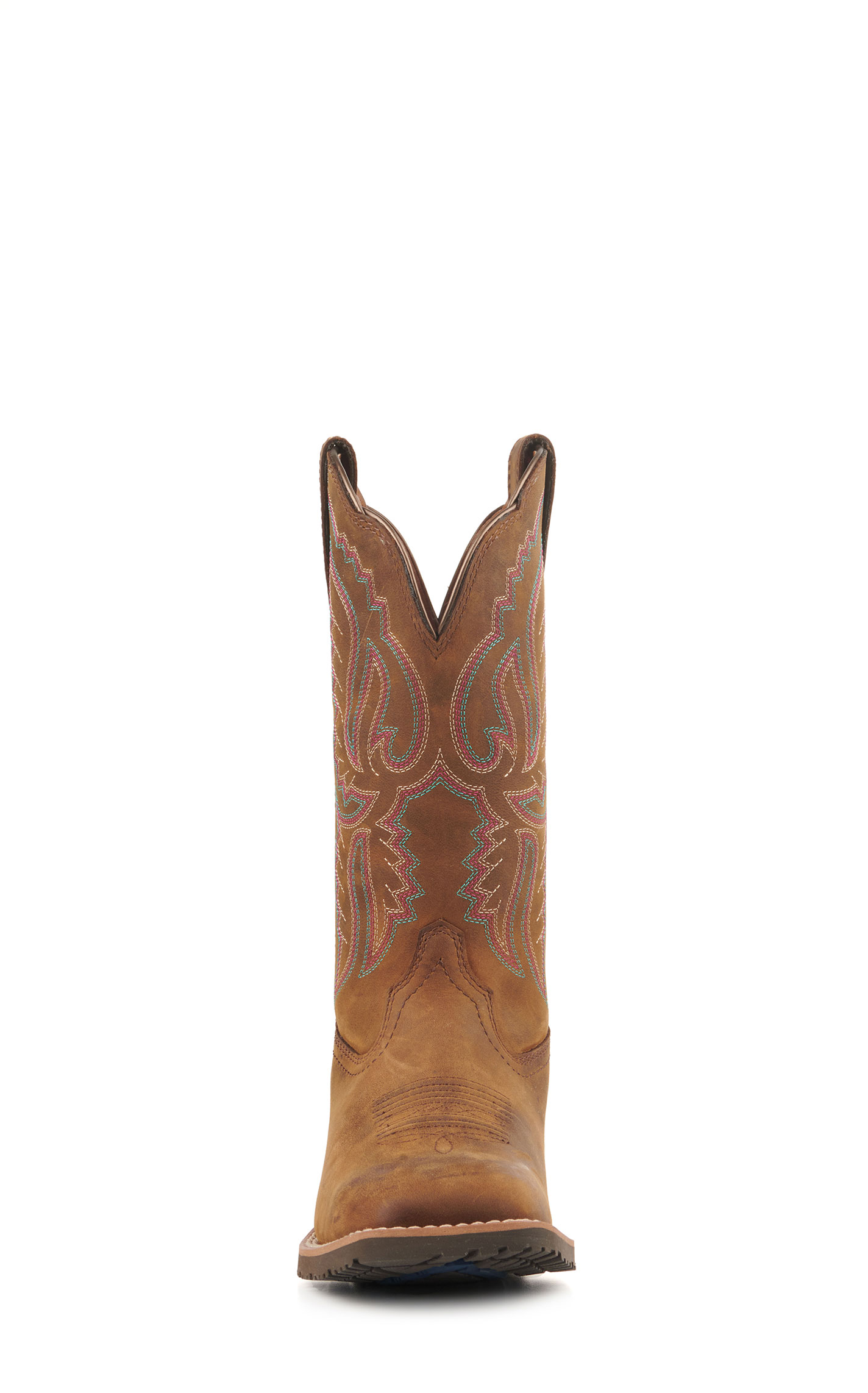 Ariat Women's Hybrid Ranchwork Distressed Brown Shock Shield Wide Square Toe Cowboy Boots - Image 1