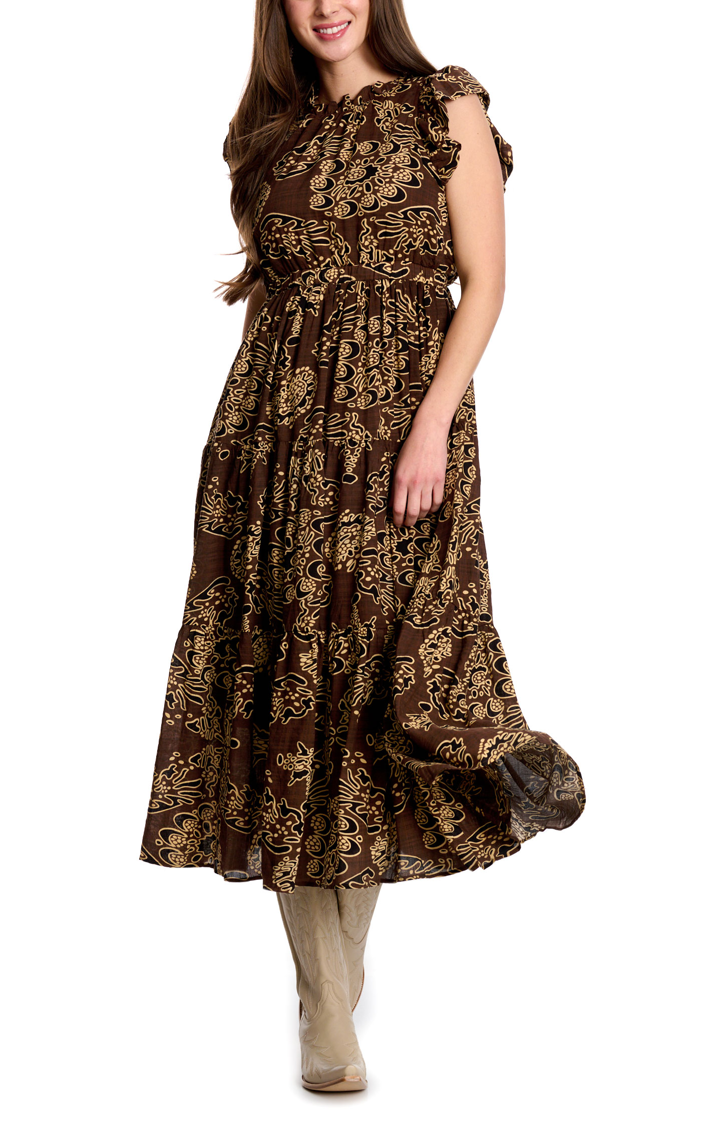 TCEC Women's Chocolate & Gold Print Dress - Image 1