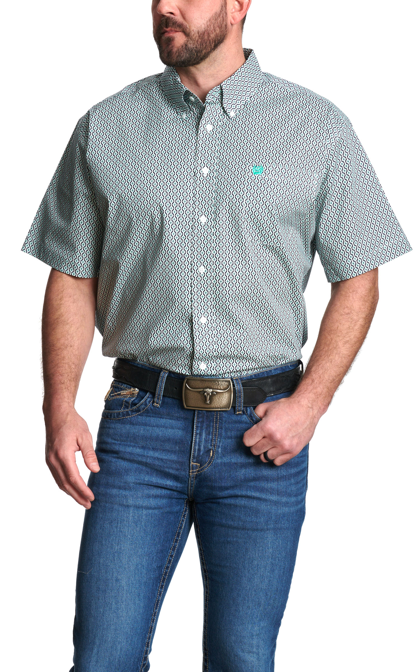 Cinch Men's Sea & Navy Geo Print Western Shirt - Image 1