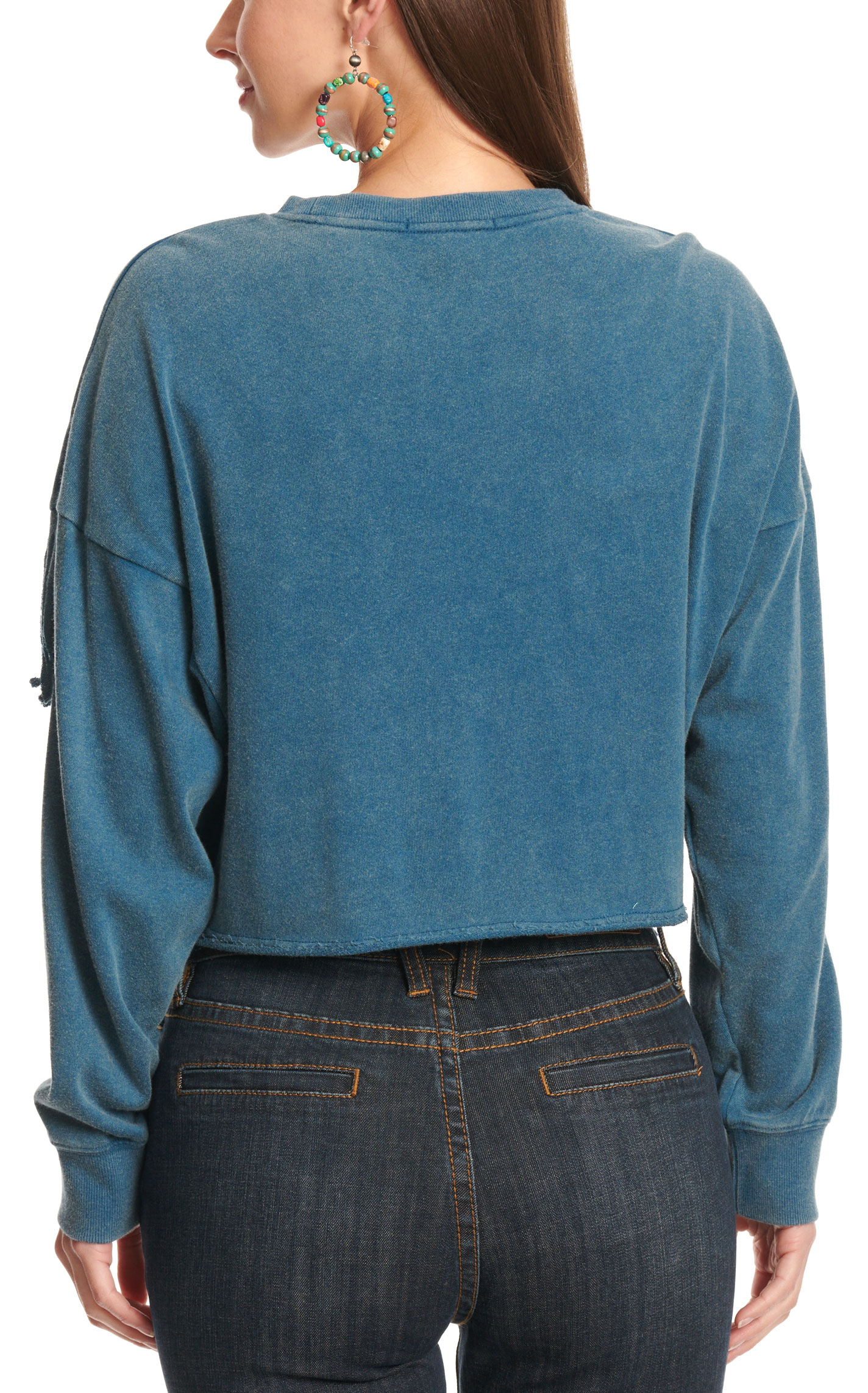 Rock & Roll Denim Women's Denim Blue Boxy Fringed Pullover - Image 1