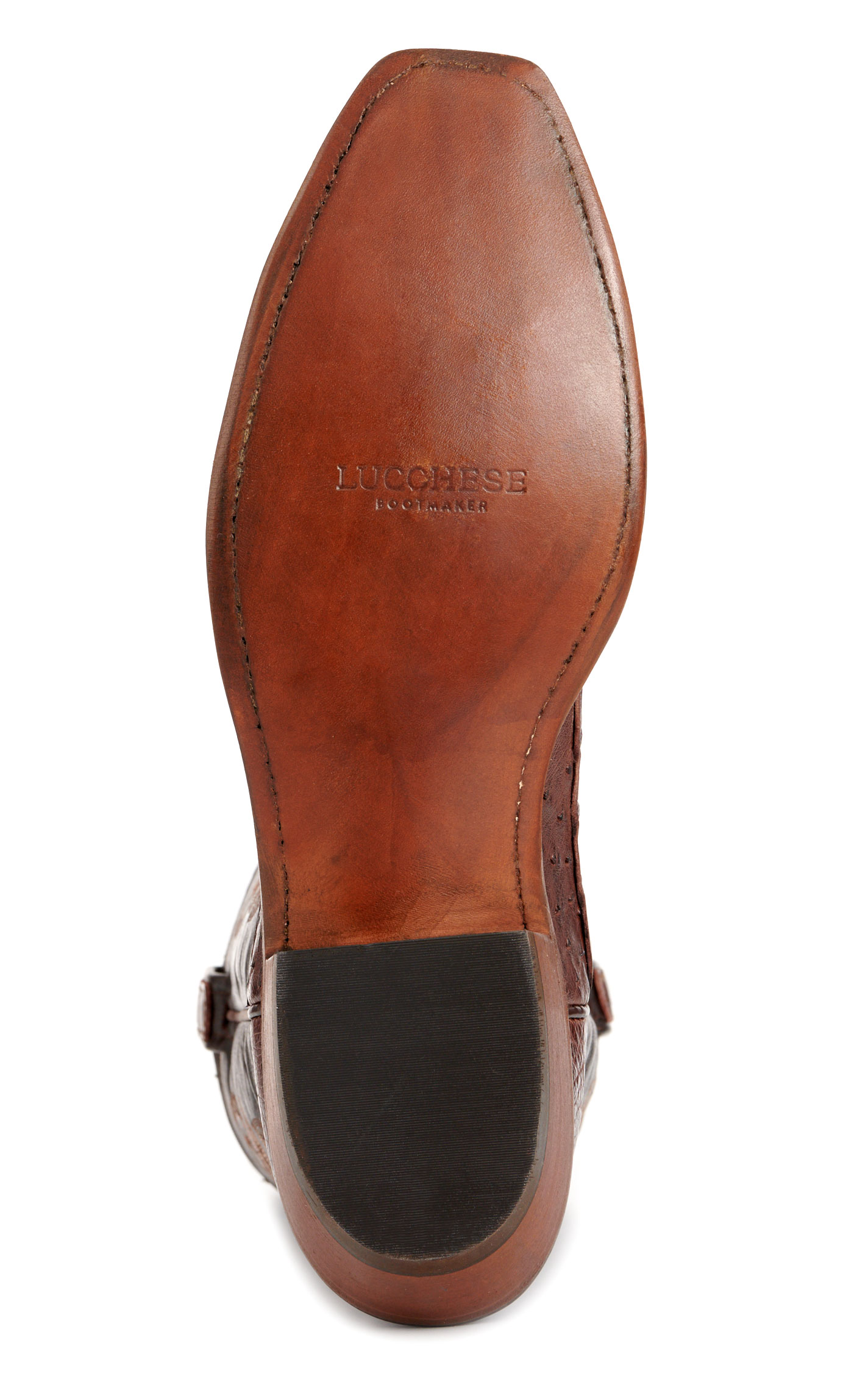 Lucchese Men's Douglas Dark Brown and Barrel Brown Caiman and Ostrich Exotic Cowboy Boots - Image 1