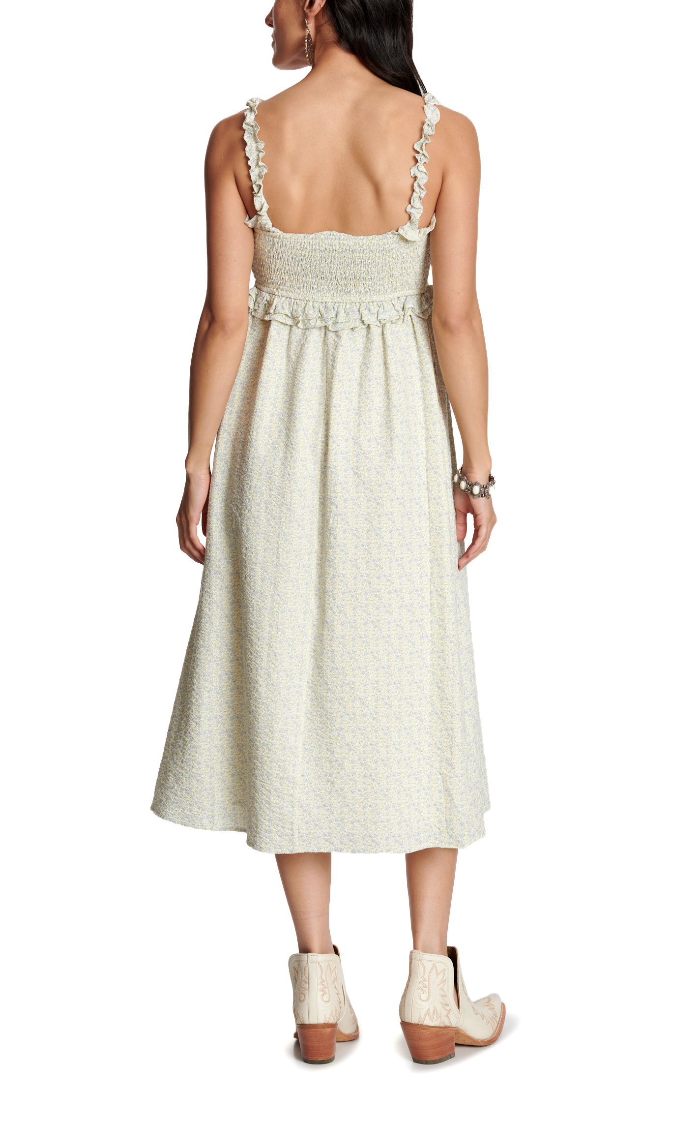 TCEC Women's Cream Smocked Print Dress - Image 1